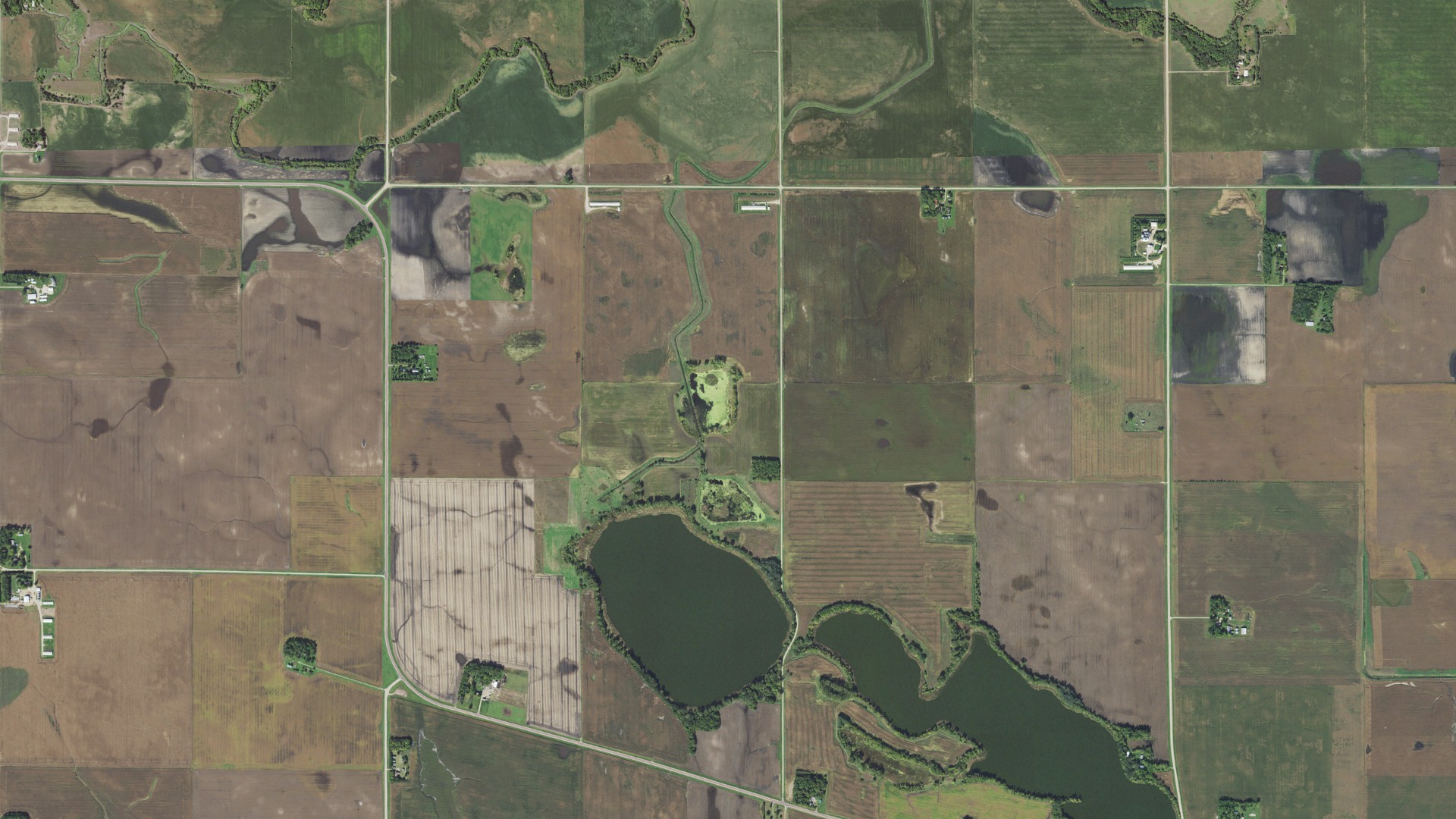 Aerial view of land around Lake Belt, Minnesota