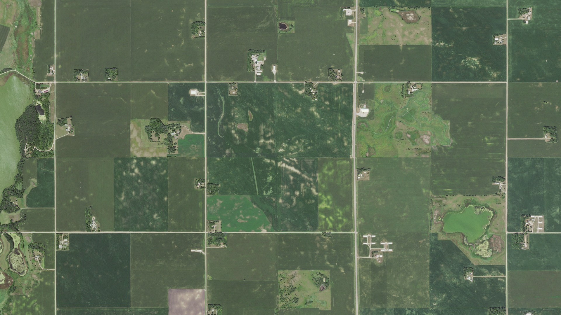 Aerial view of land around Westford, Minnesota