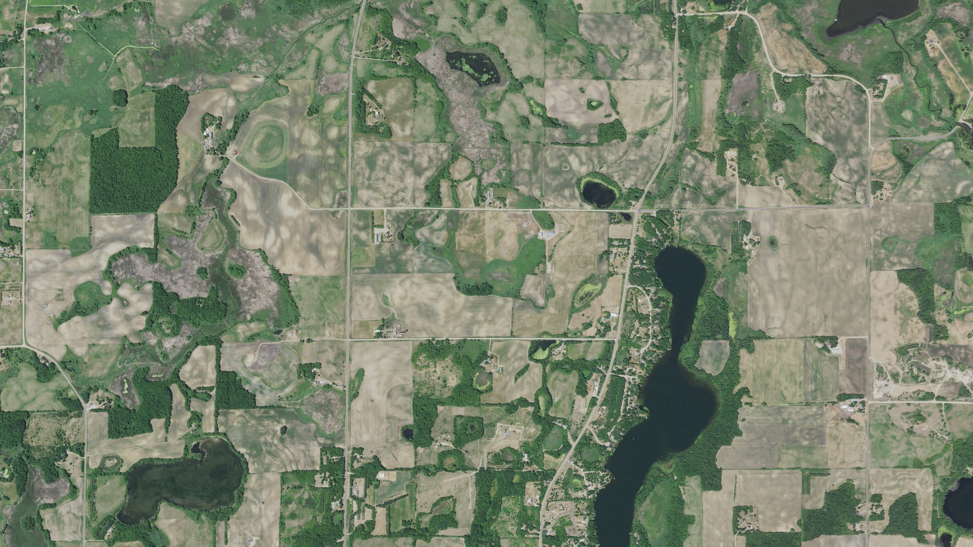 Aerial view of land around Dassel, Minnesota