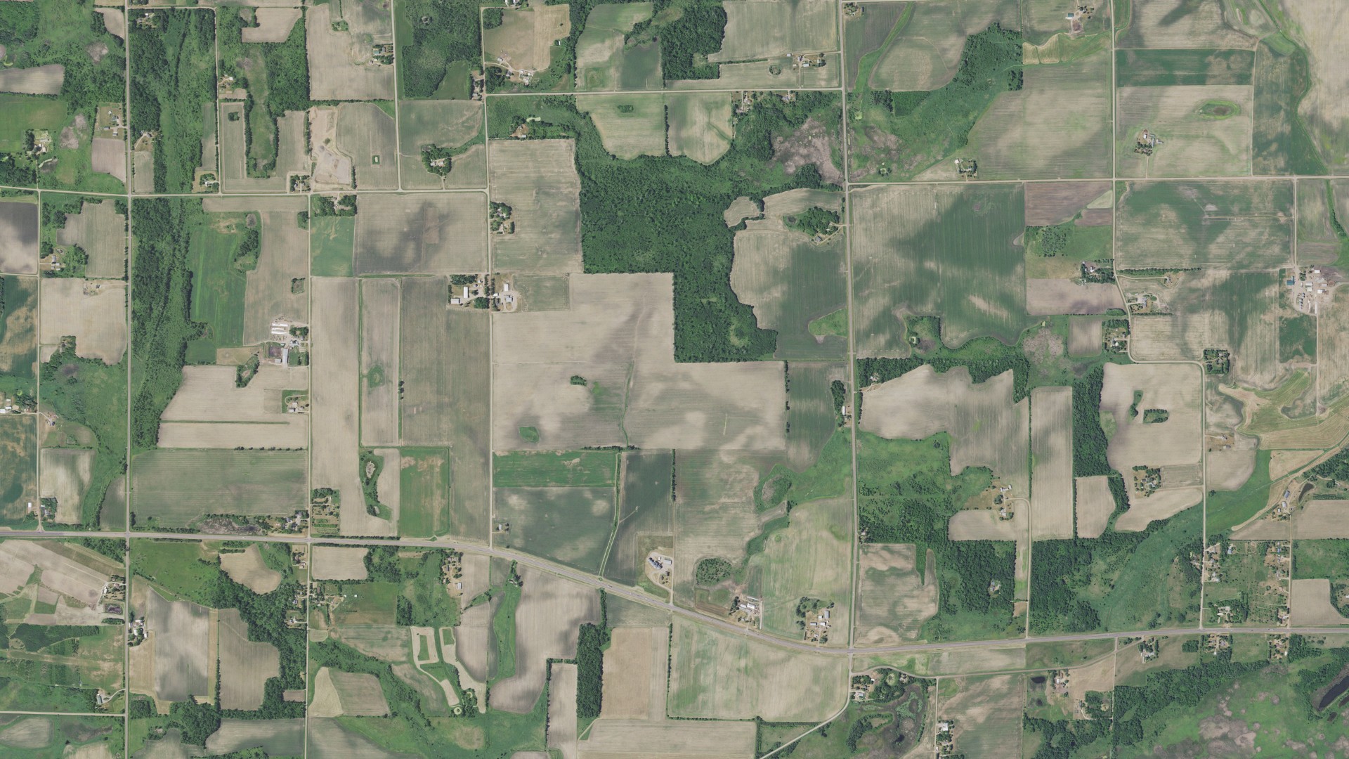 Natural-color aerial photograph of land around Greenbush, Minnesota