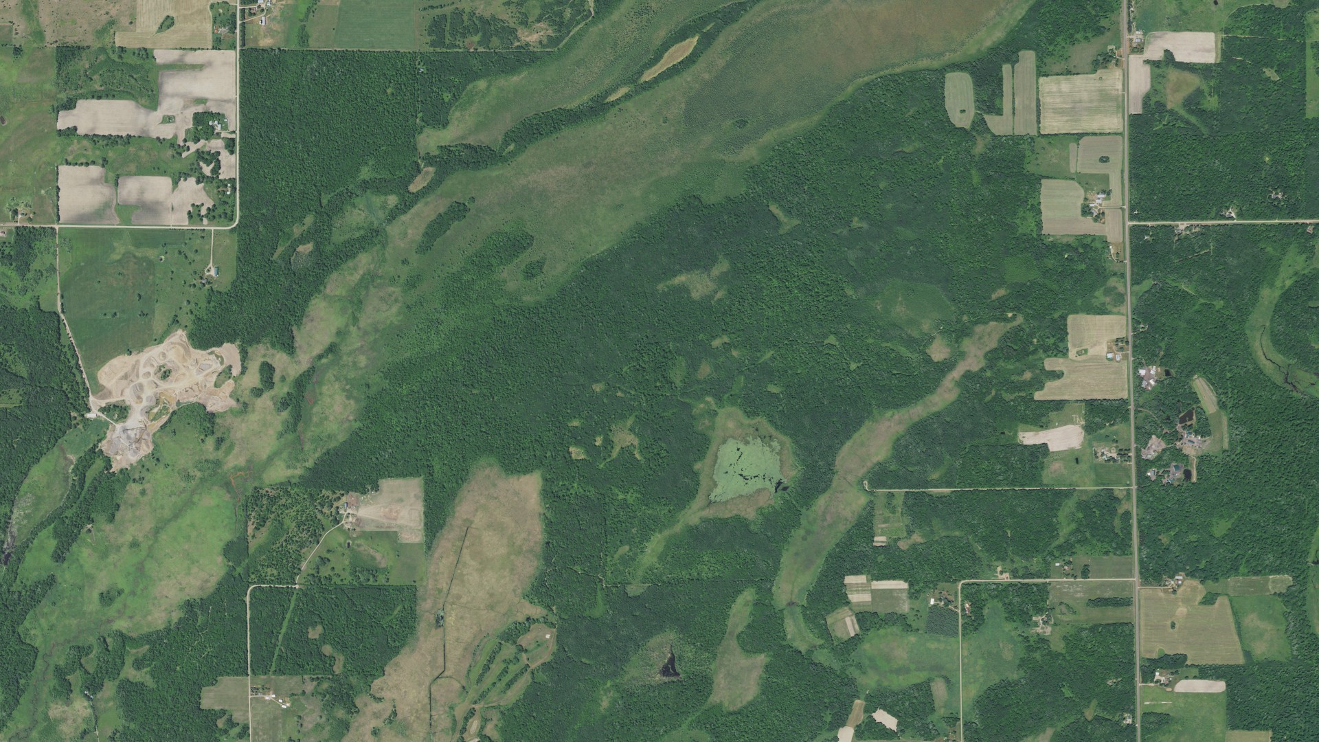 Aerial view of land around Hayland, Minnesota