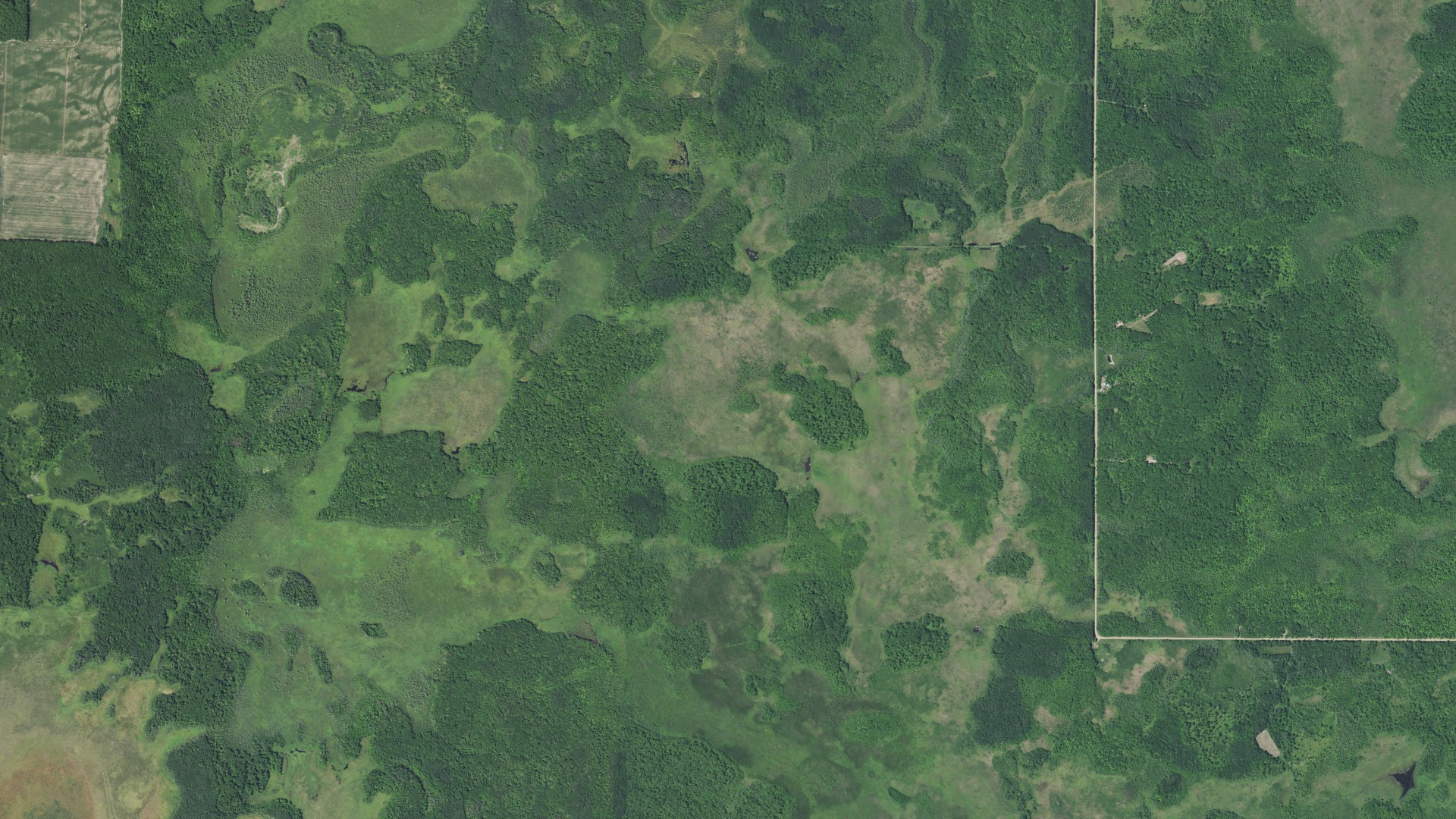 Aerial view of land around Lewis, Minnesota
