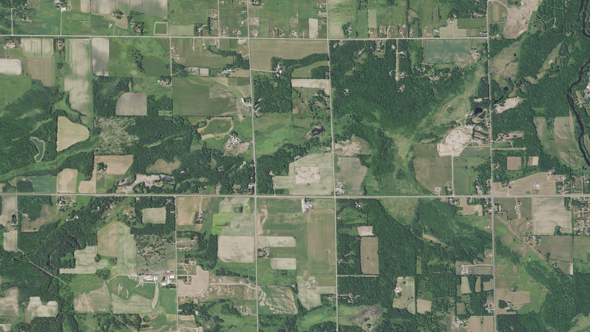 Aerial view of land around Milaca, Minnesota