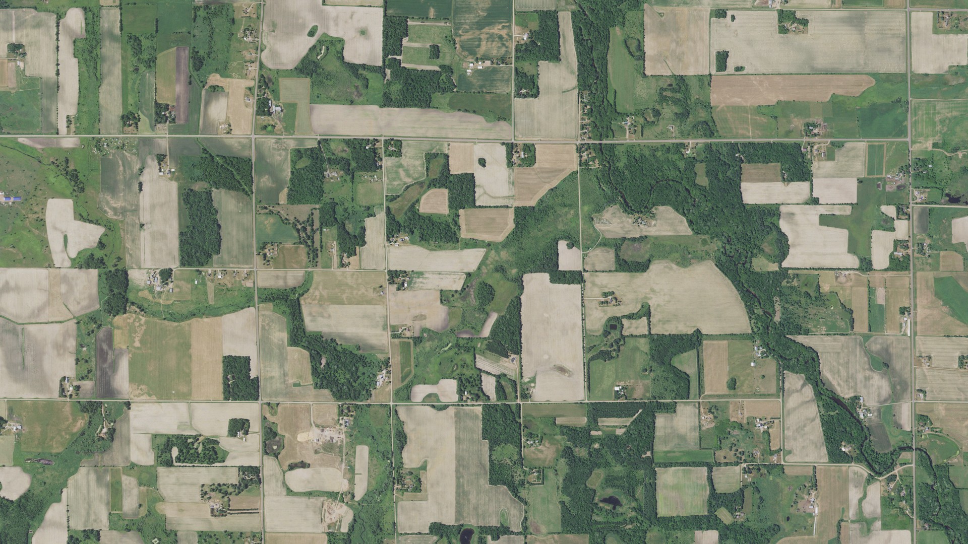 Natural-color aerial photograph of land around Milo, Minnesota