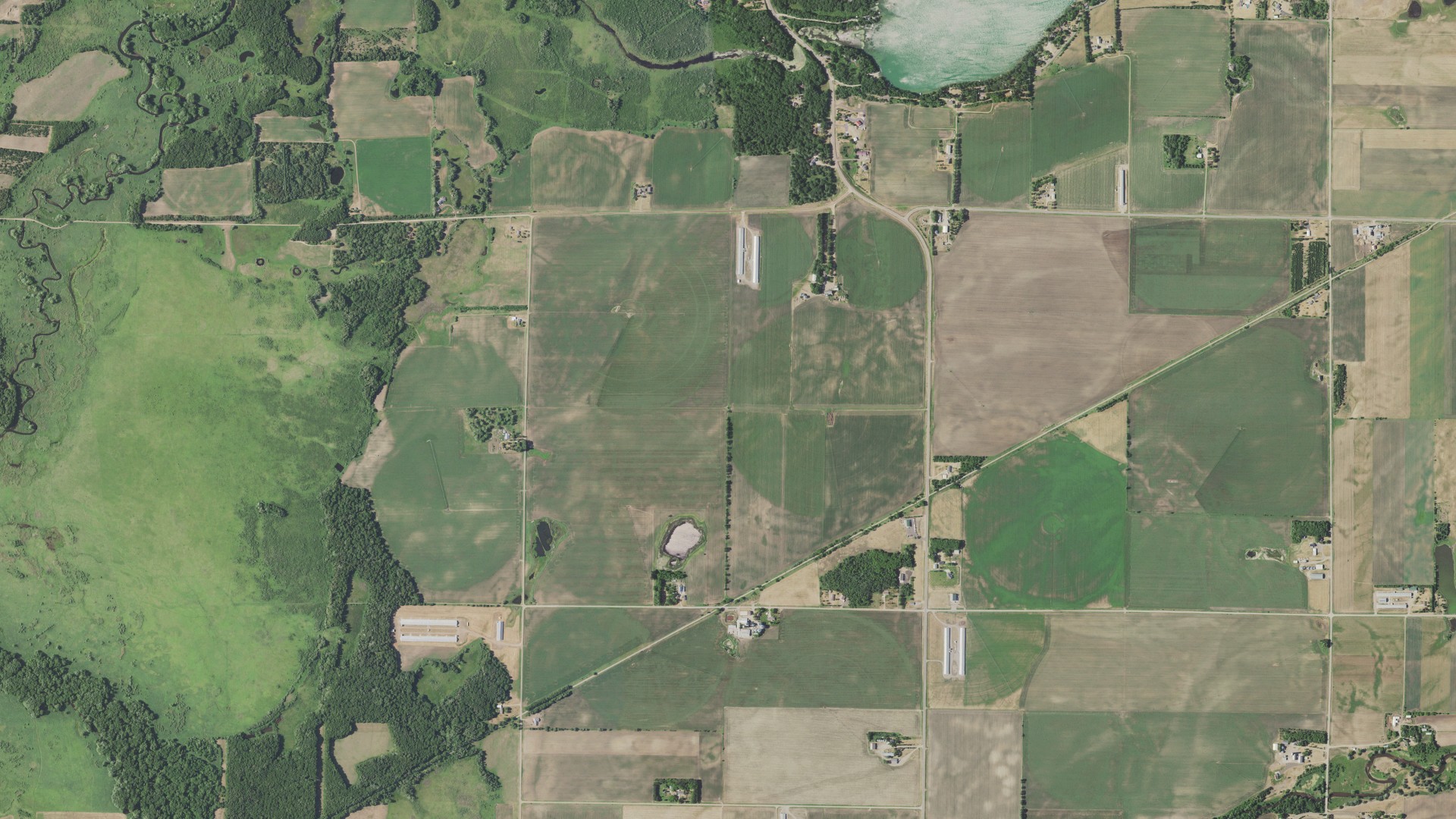 Aerial view of land around Agram, Minnesota