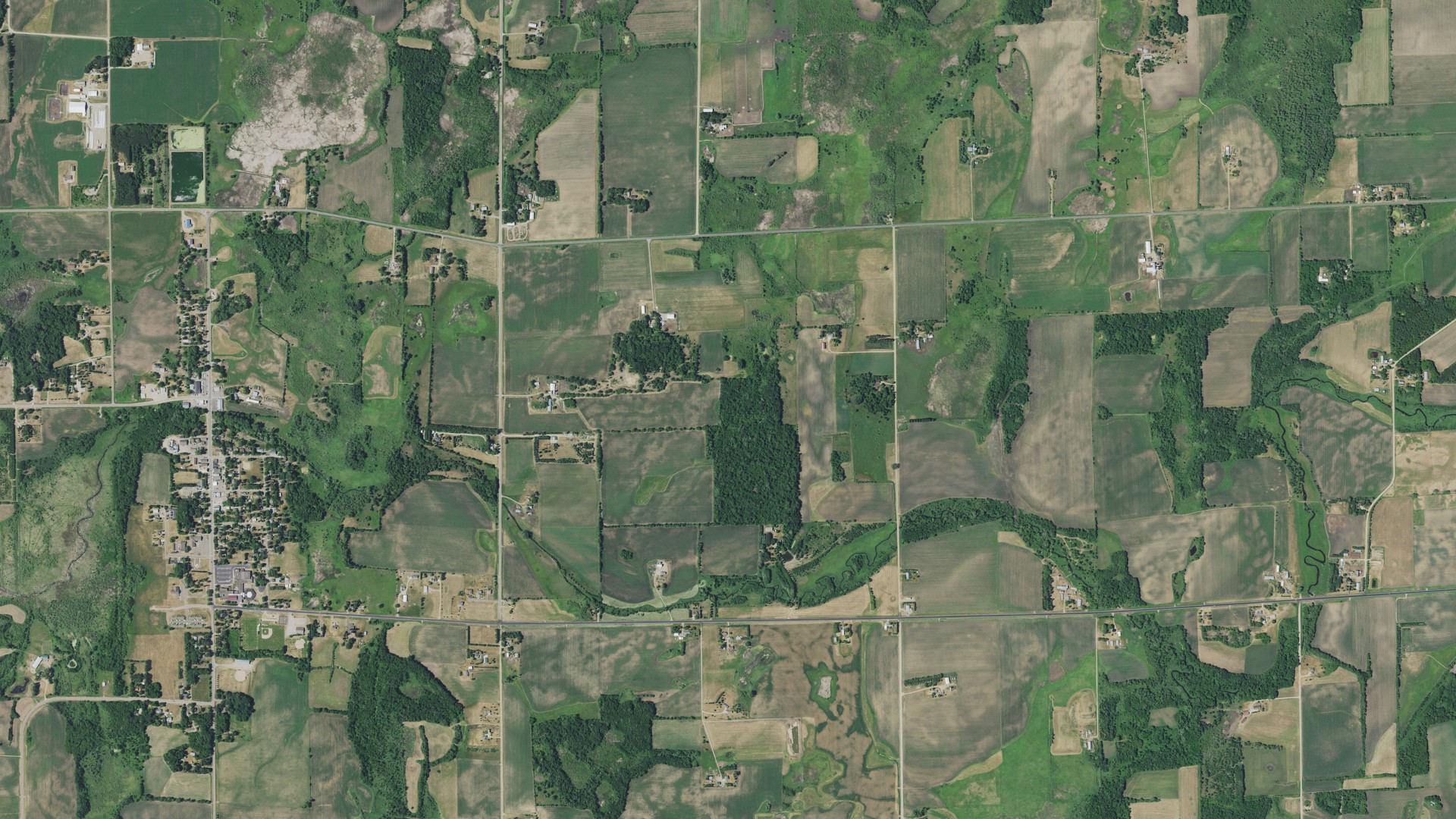 Aerial view of land around Elmdale, Minnesota