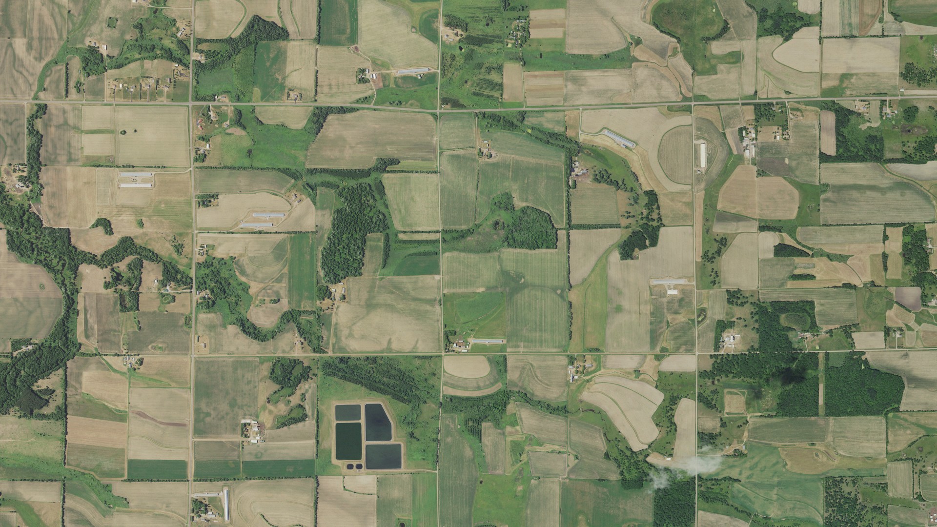 Natural-color aerial photograph of land around Pierz, Minnesota