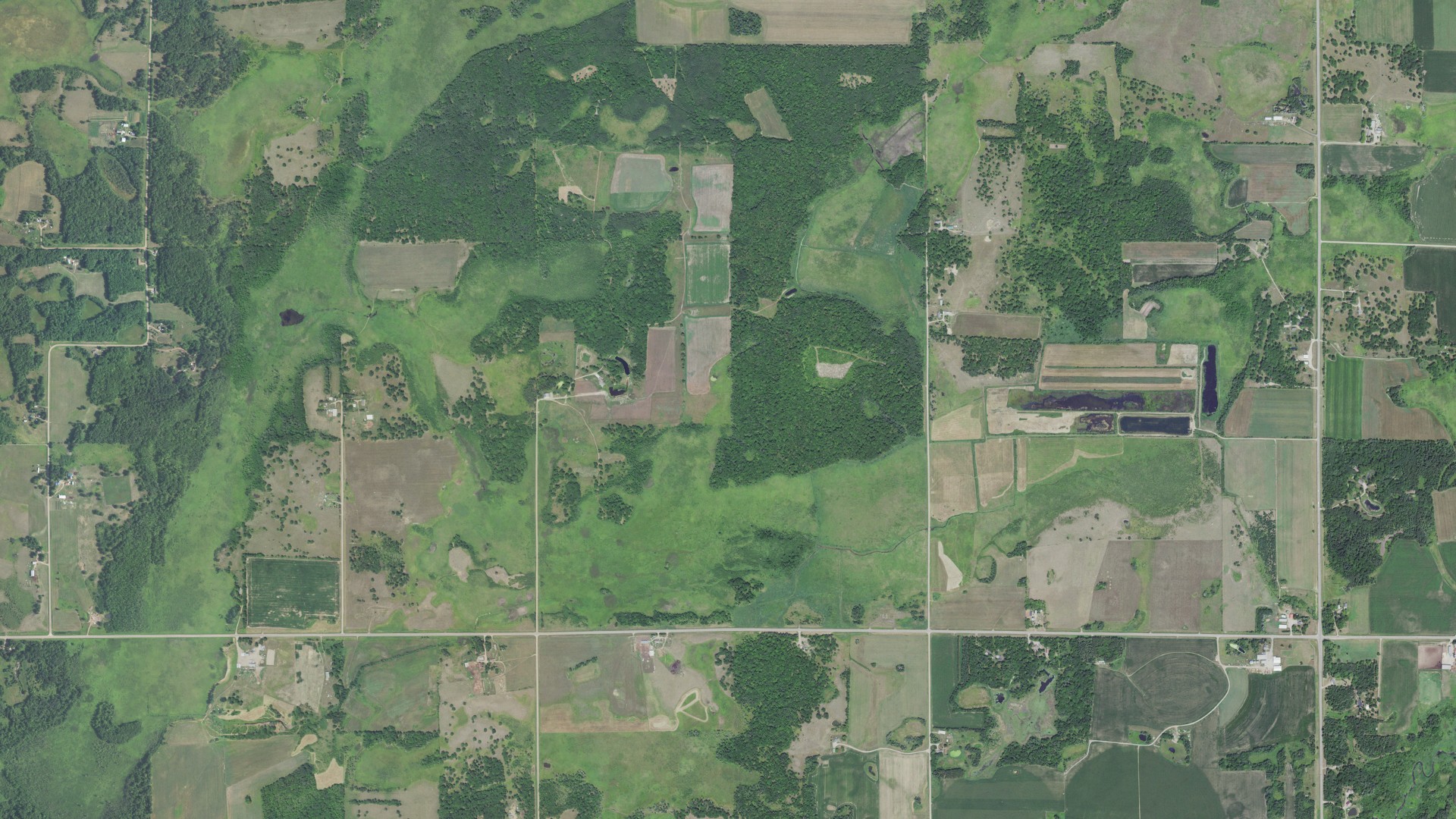 Aerial view of land around Platte, Minnesota