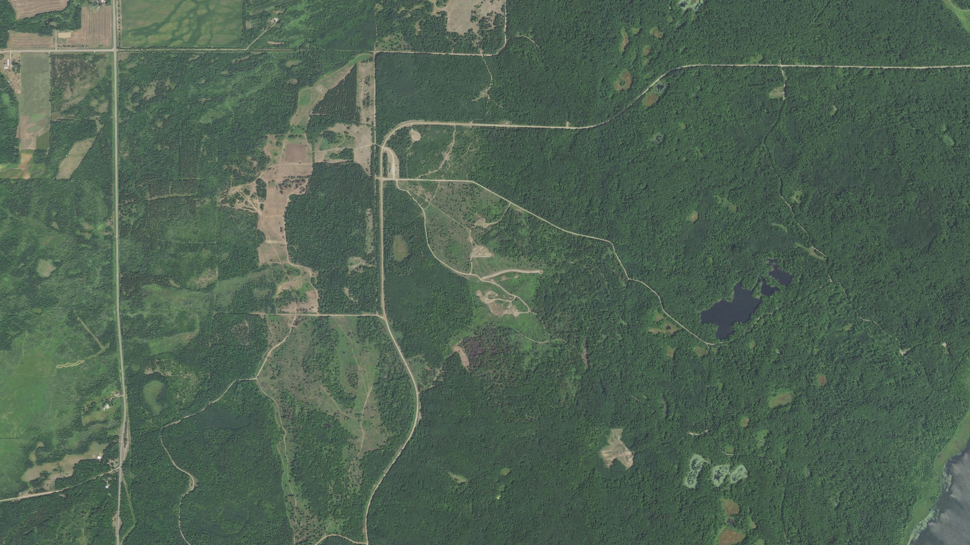 Aerial view of land around Rosing, Minnesota