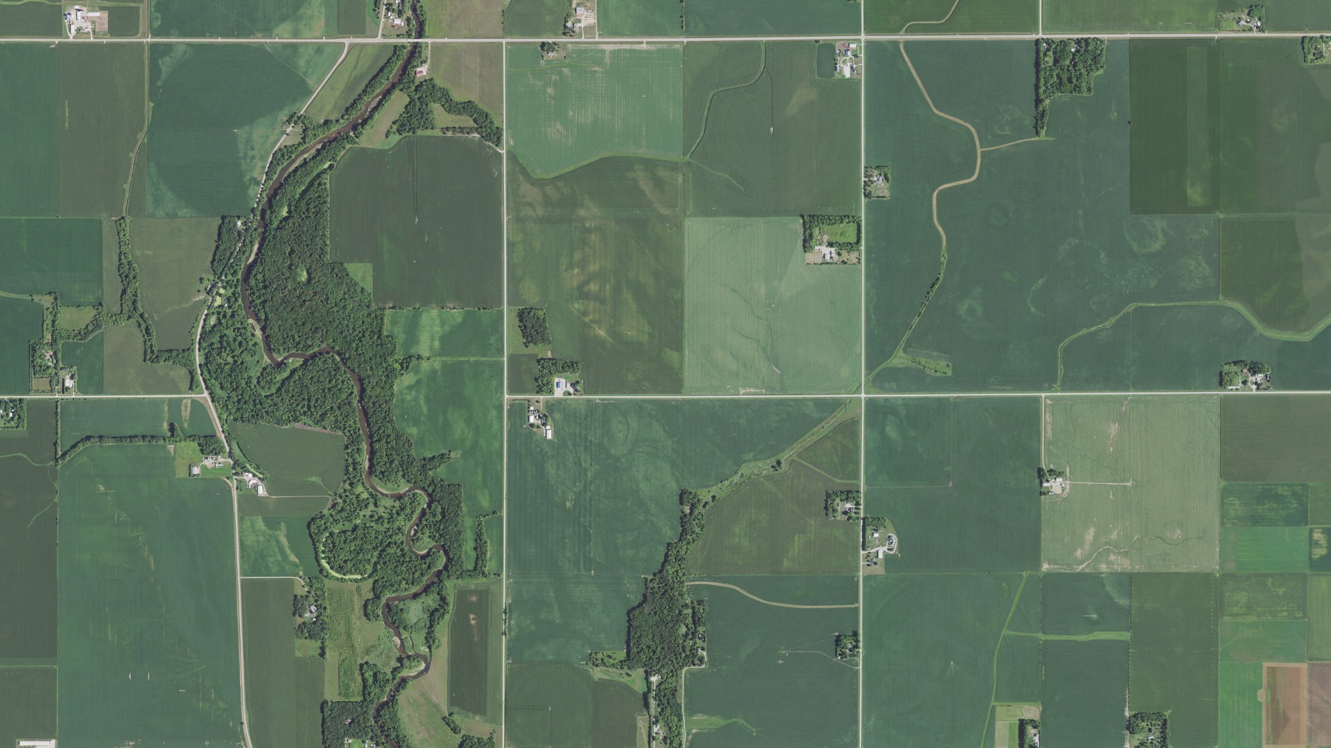 Aerial view of land around Lyle, Minnesota