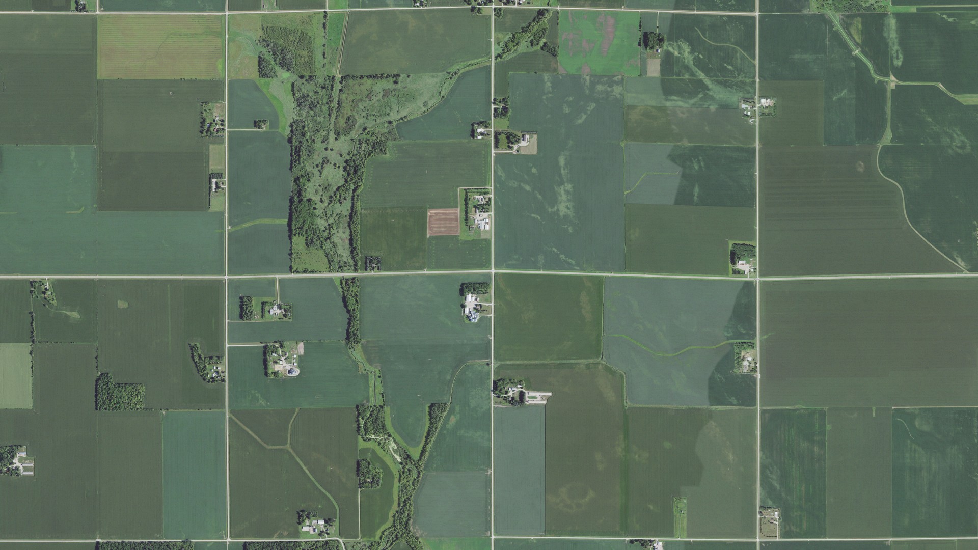 Aerial view of land around Nevada, Minnesota