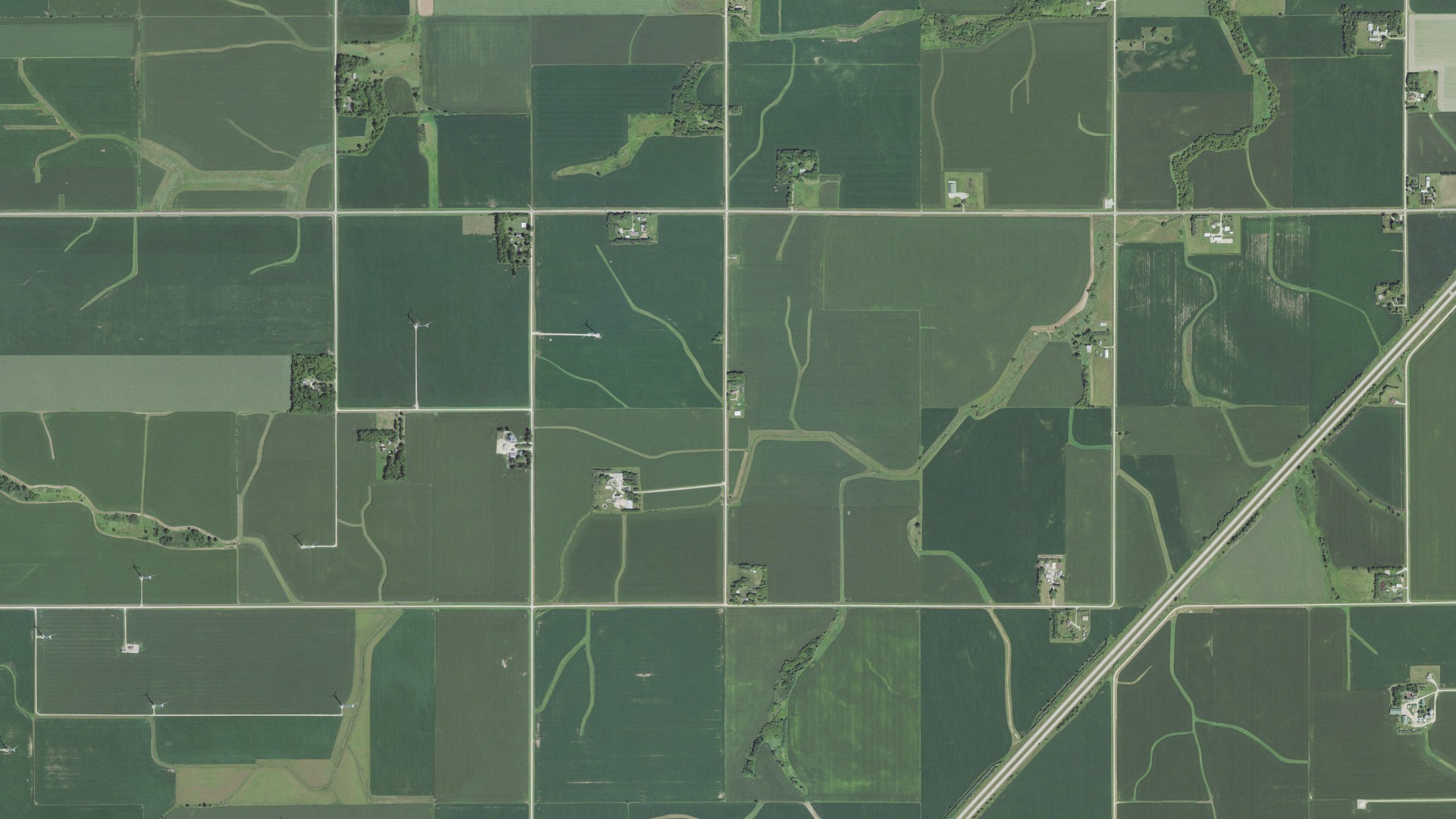 Natural-color aerial photograph of land around Pleasant Valley, Minnesota