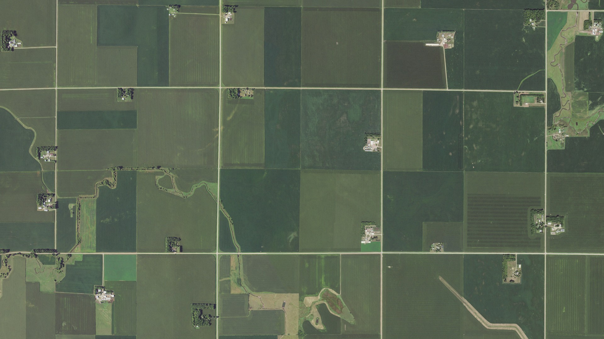 Natural-color aerial photograph of land around Bondin, Minnesota