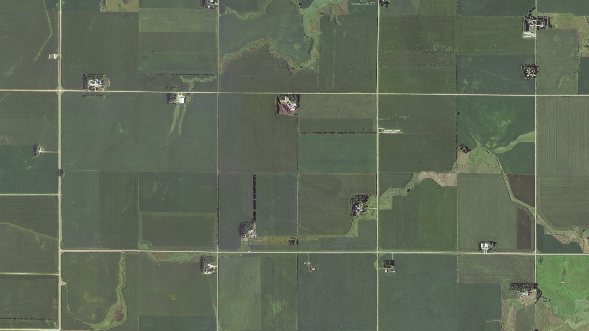Natural-color aerial photograph of land around Iona, Minnesota