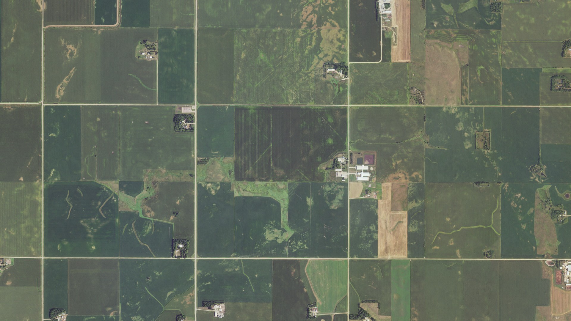 Aerial view of land around Leeds, Minnesota