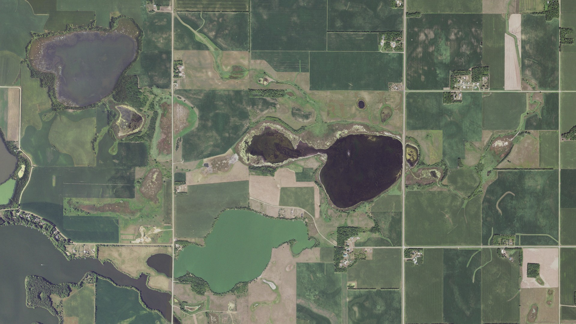 Aerial view of land around Shetek, Minnesota