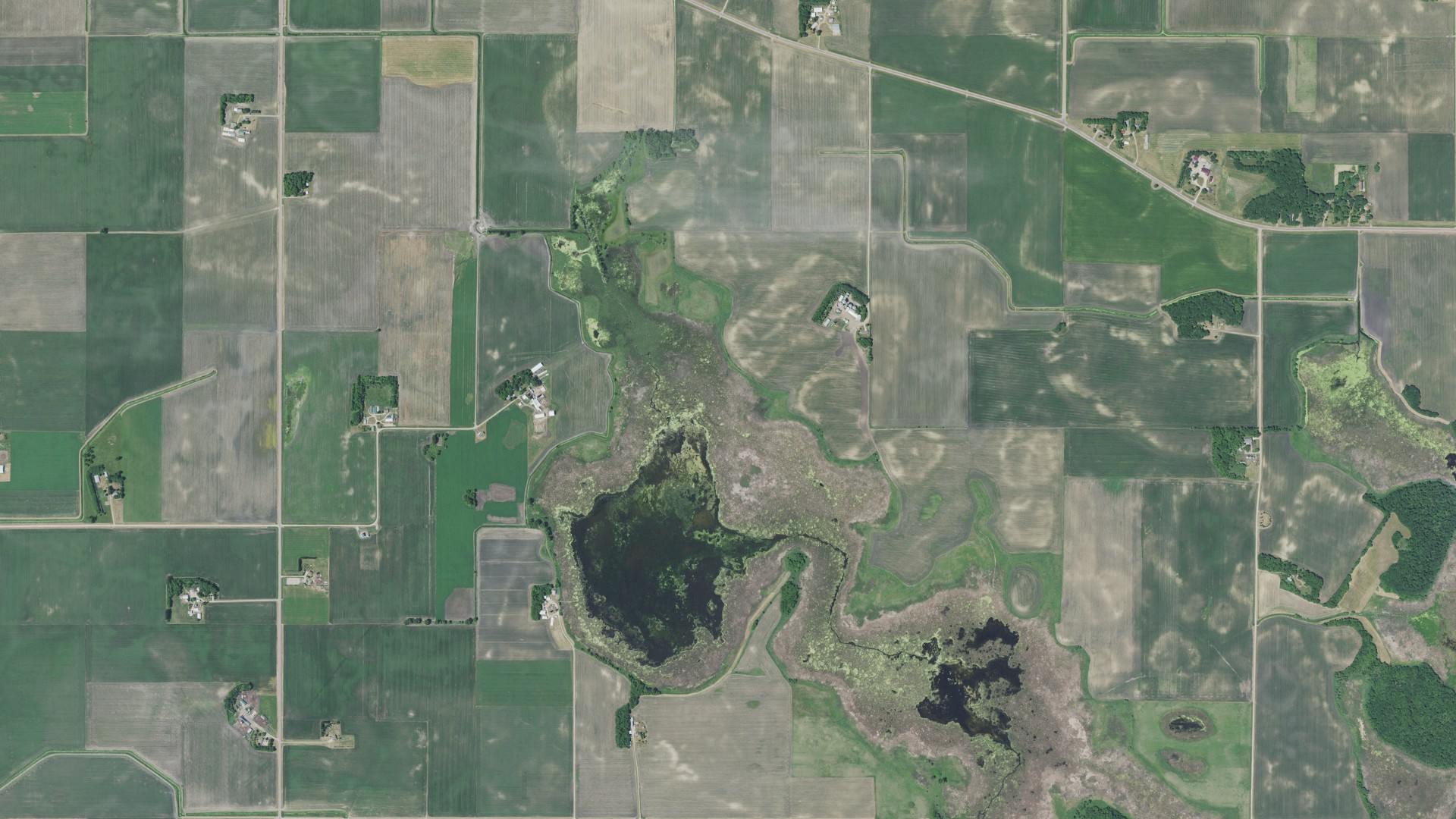 Natural-color aerial photograph of land around Brighton, Minnesota