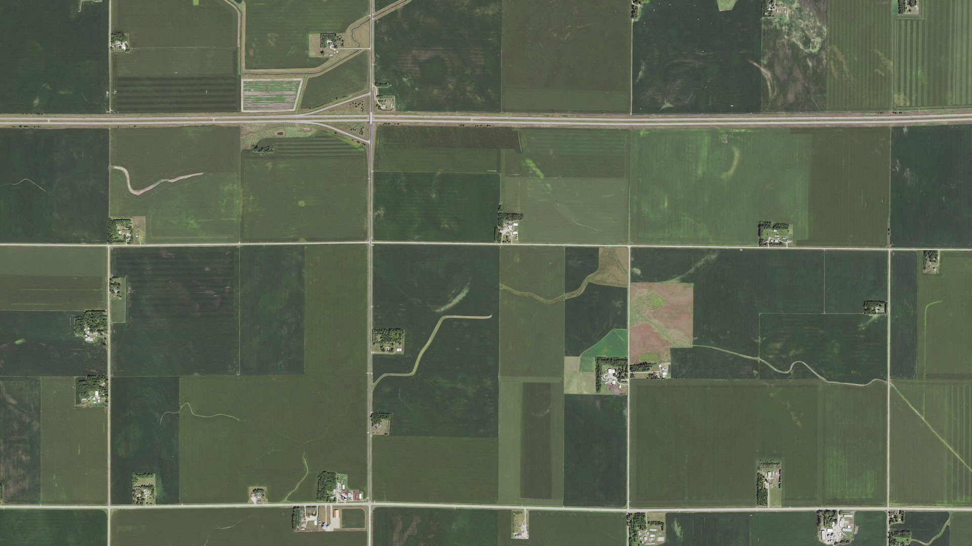 Aerial view of land around Lorain, Minnesota