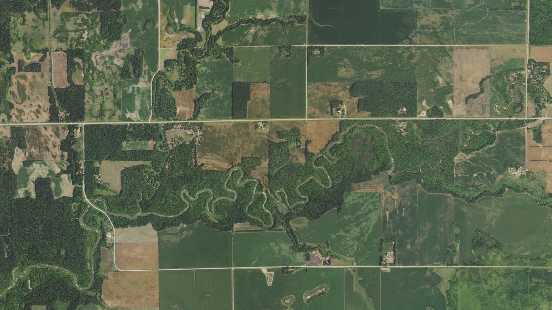 Aerial view of land around Fossum, Minnesota