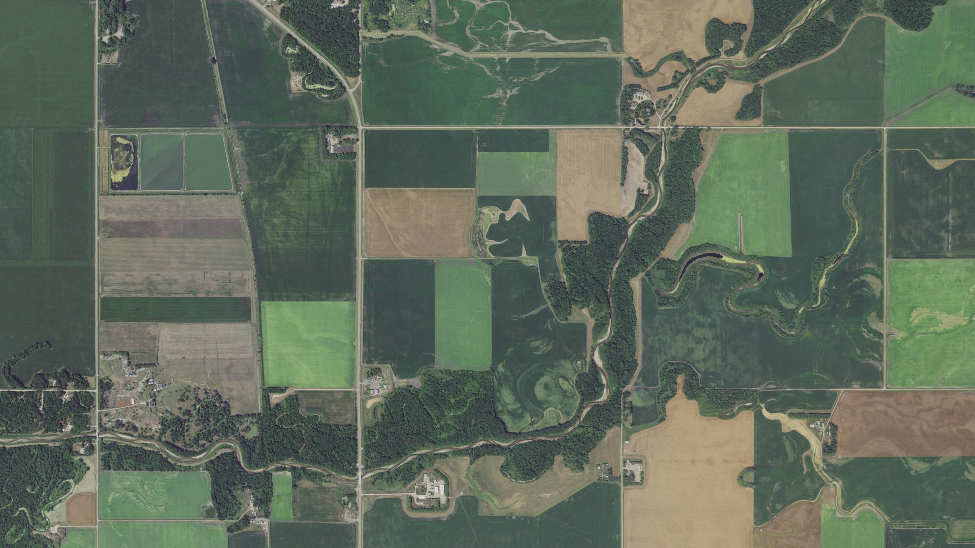 Aerial view of land around McDonaldsville, Minnesota