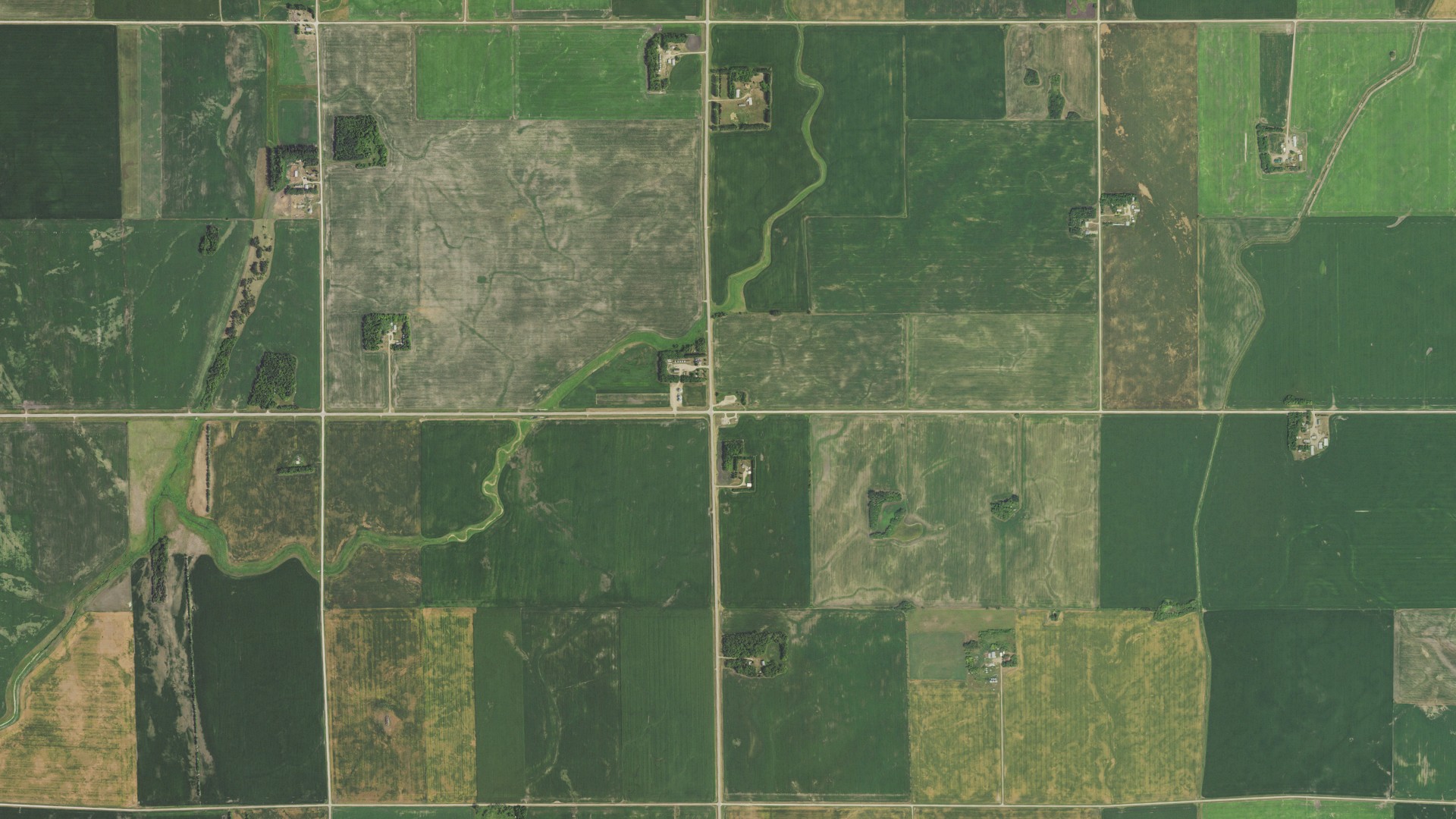 Aerial view of land around Waukon, Minnesota