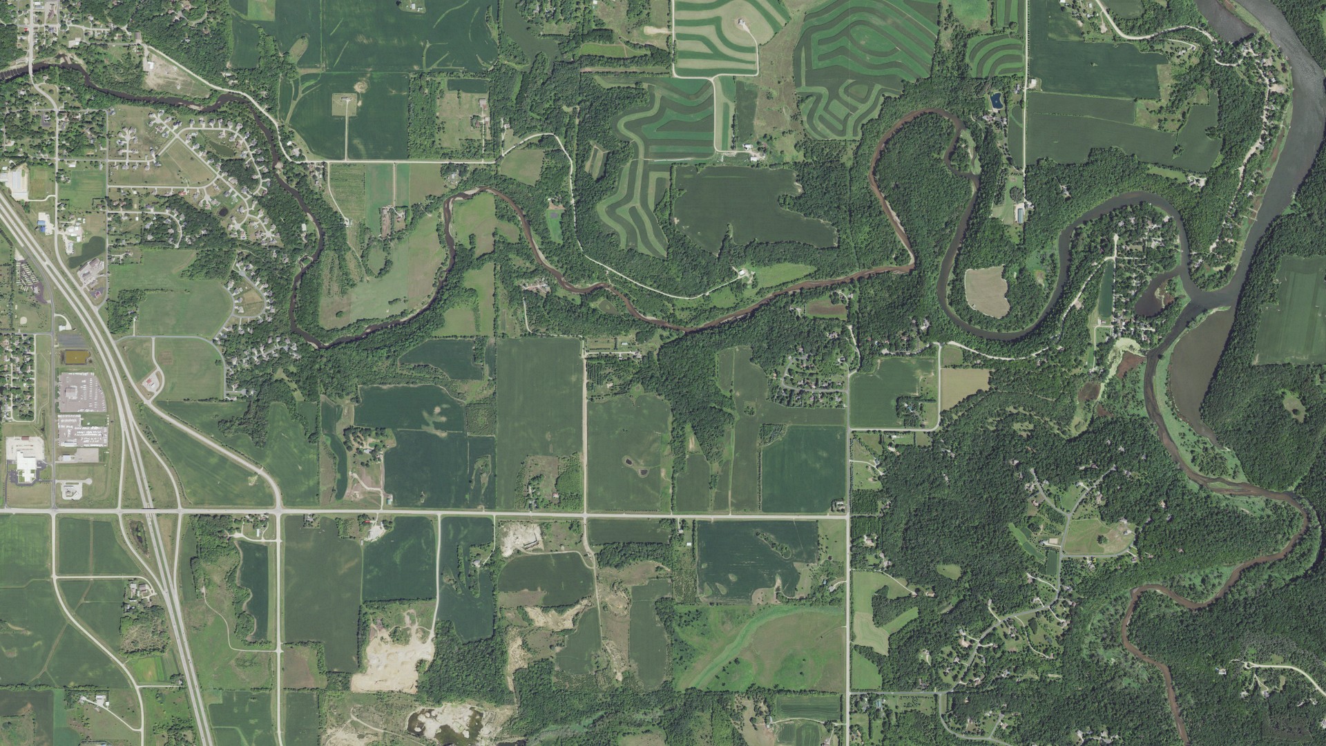 Aerial view of land around Oronoco, Minnesota