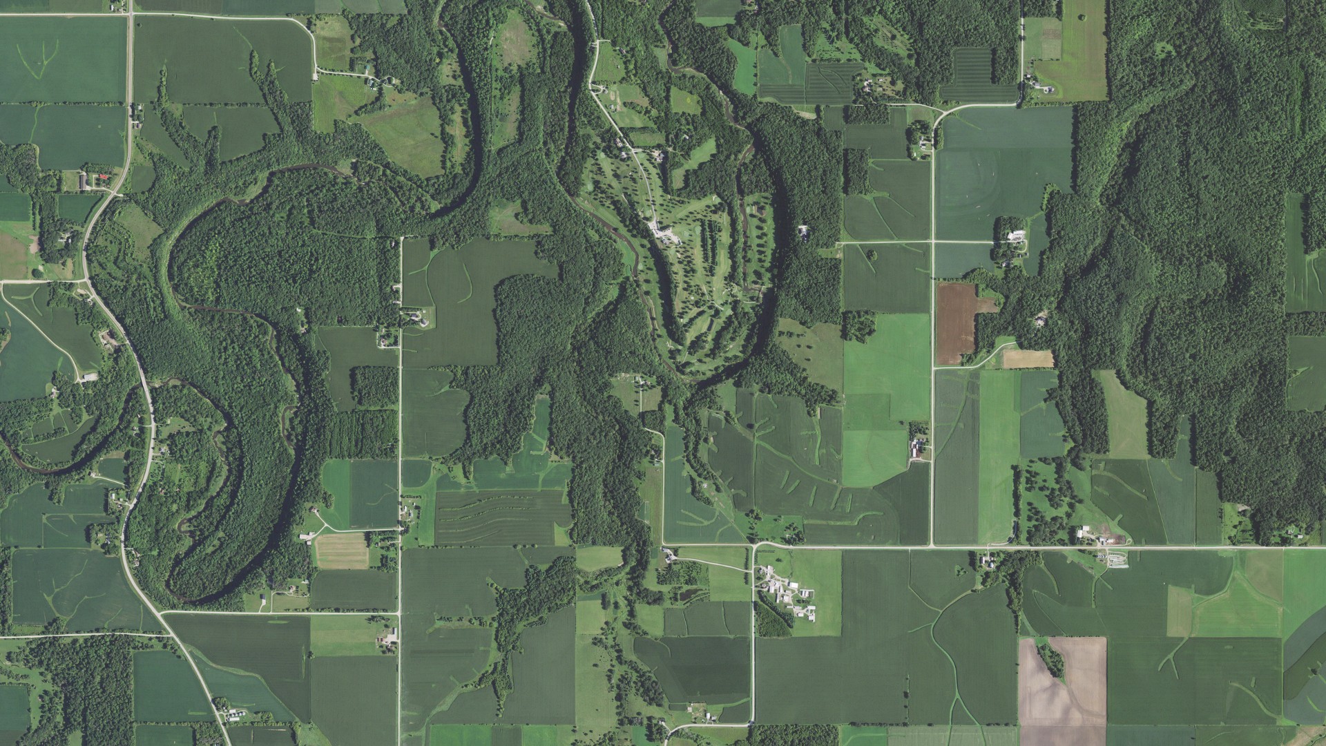 Aerial view of land around Pleasant Grove, Minnesota