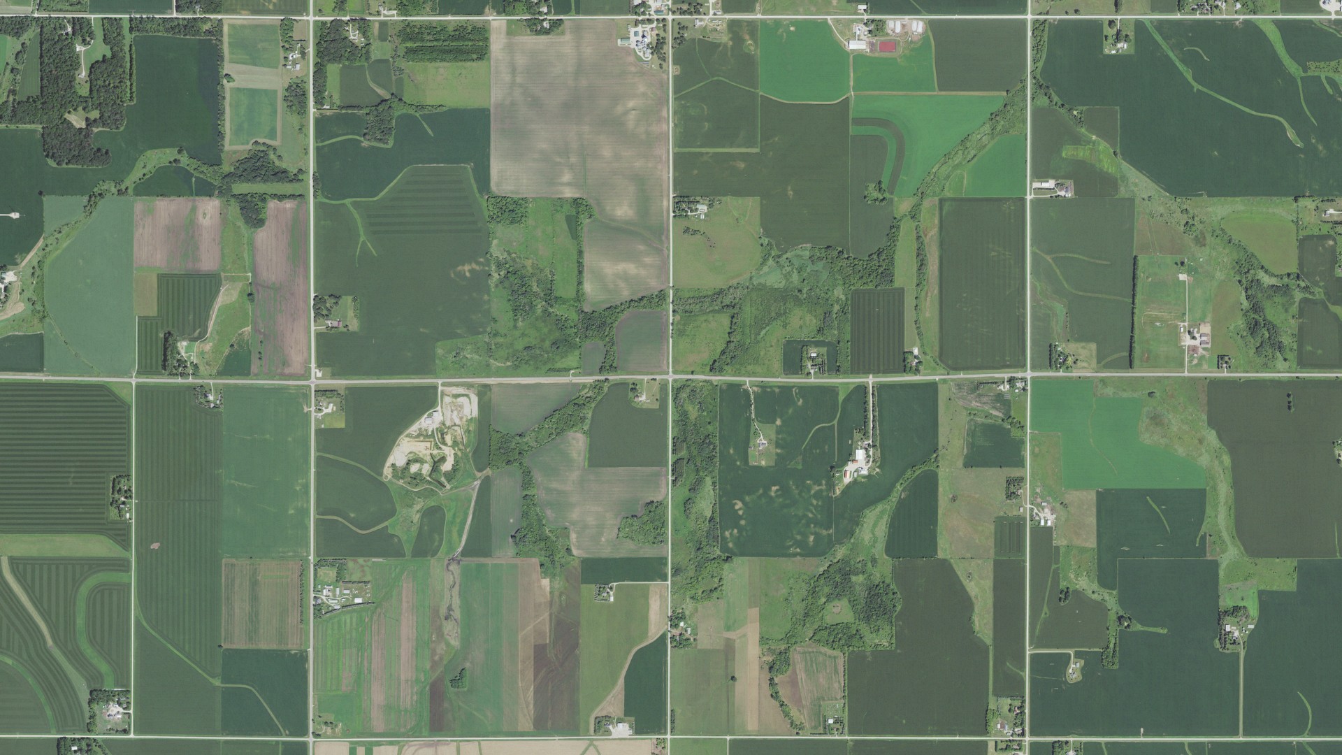 Aerial view of land around Rock Dell, Minnesota