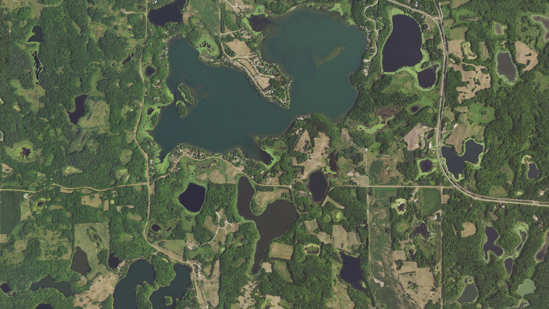 Aerial view of land around Candor, Minnesota