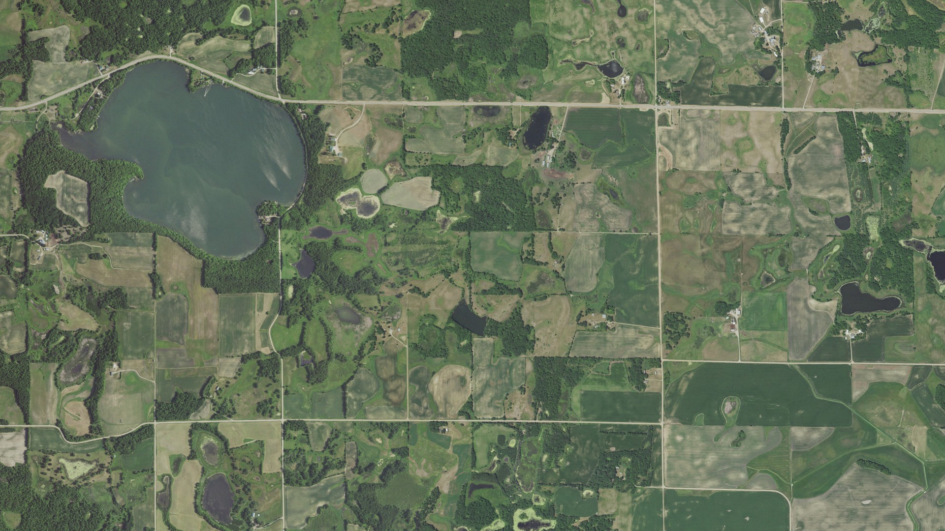 Aerial view of land around Effington, Minnesota