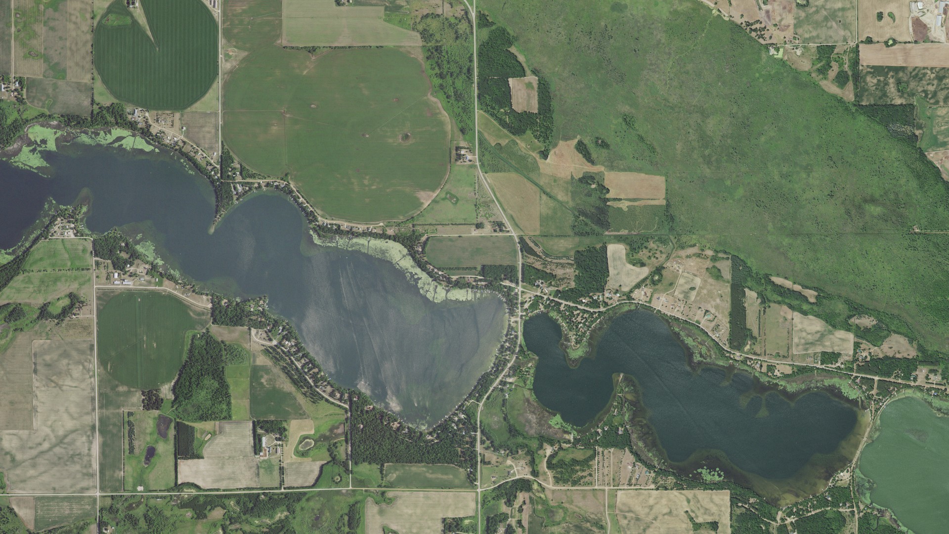 Aerial view of land around Leaf Lake, Minnesota