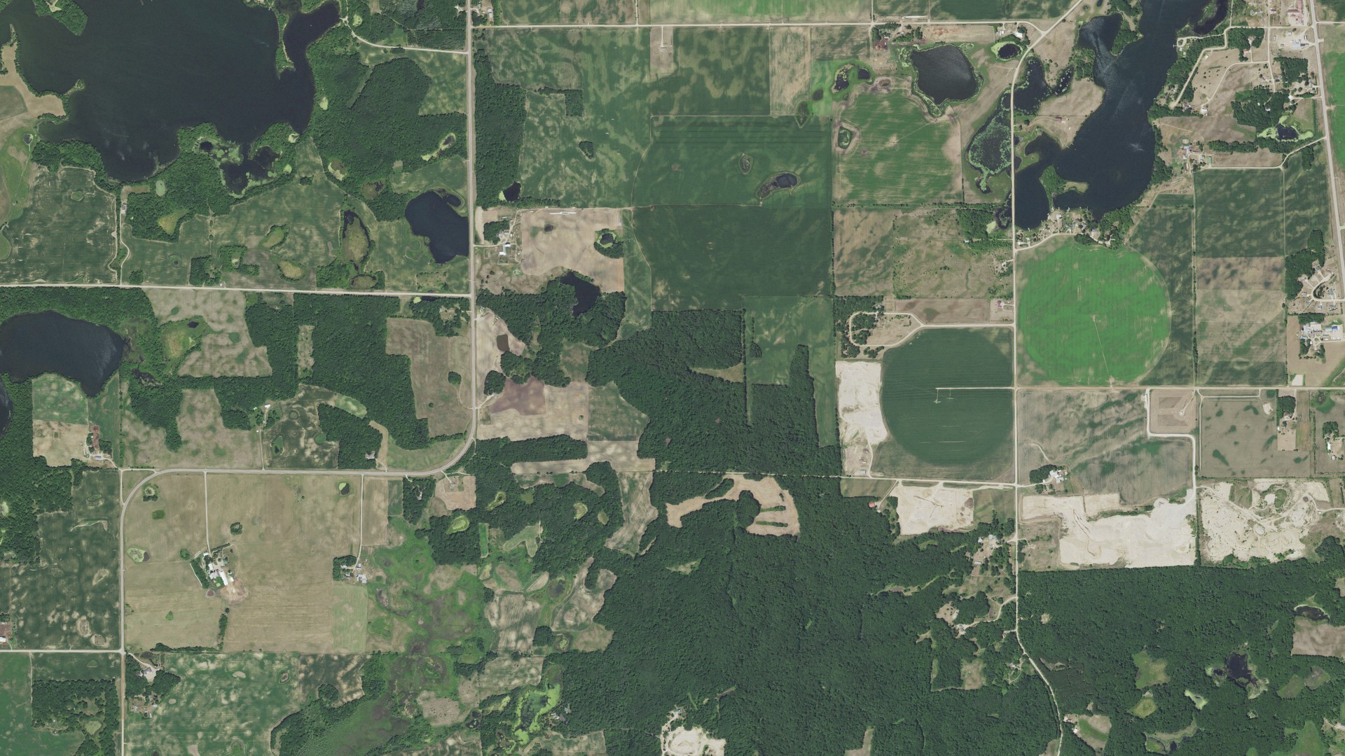 Aerial view of land around Parkers Prairie, Minnesota