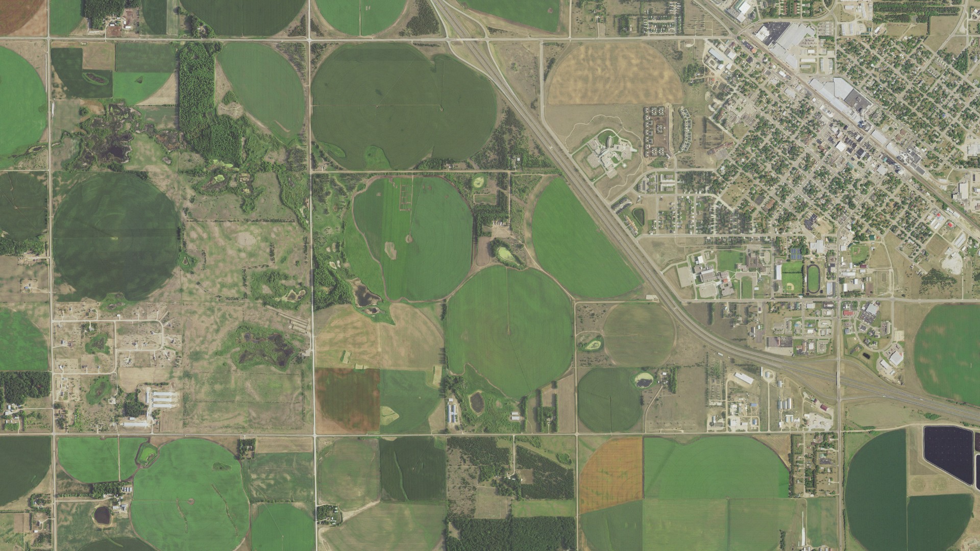 Aerial view of land around Perham, Minnesota