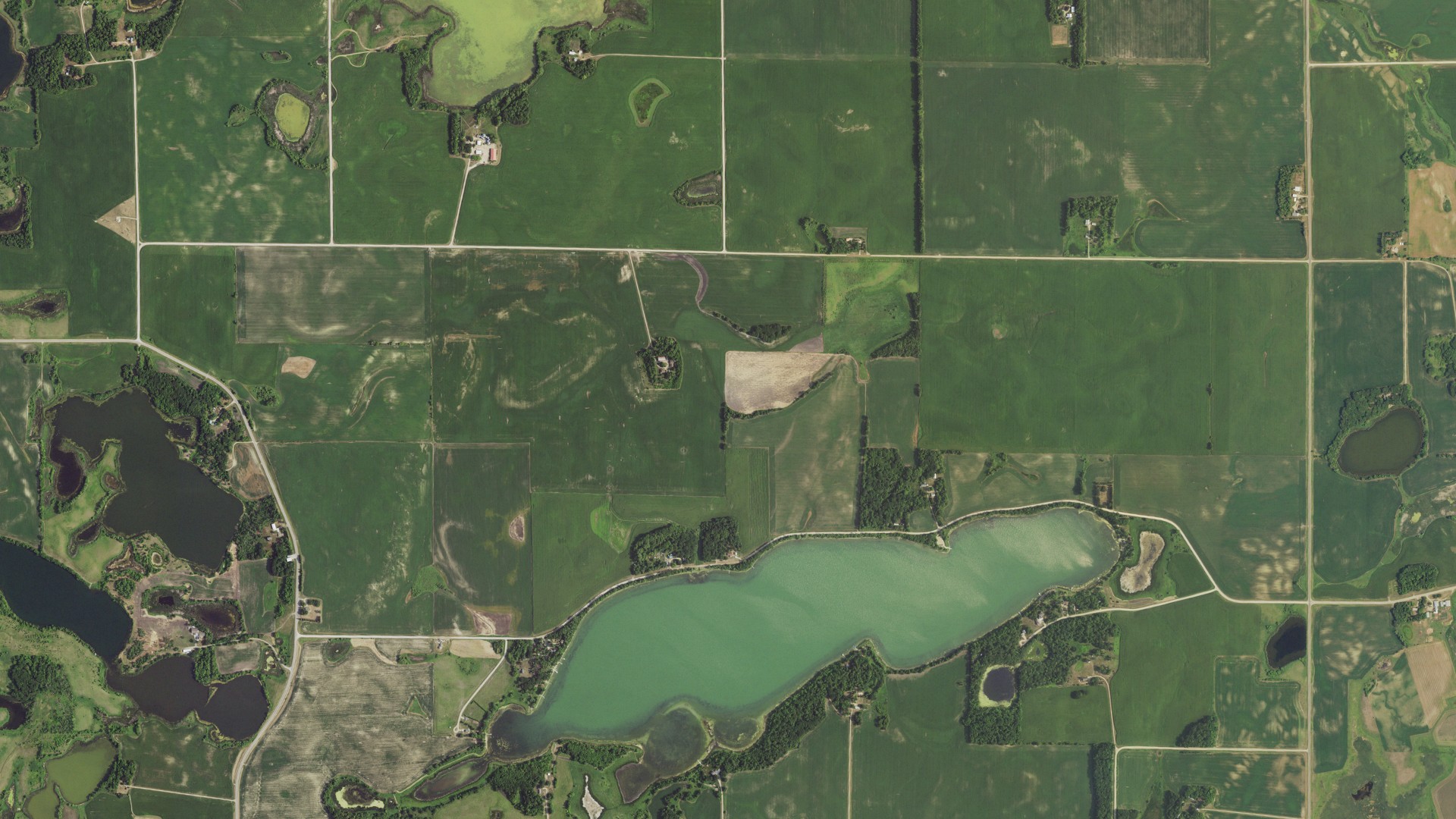 Natural-color aerial photograph of land around St. Olaf, Minnesota
