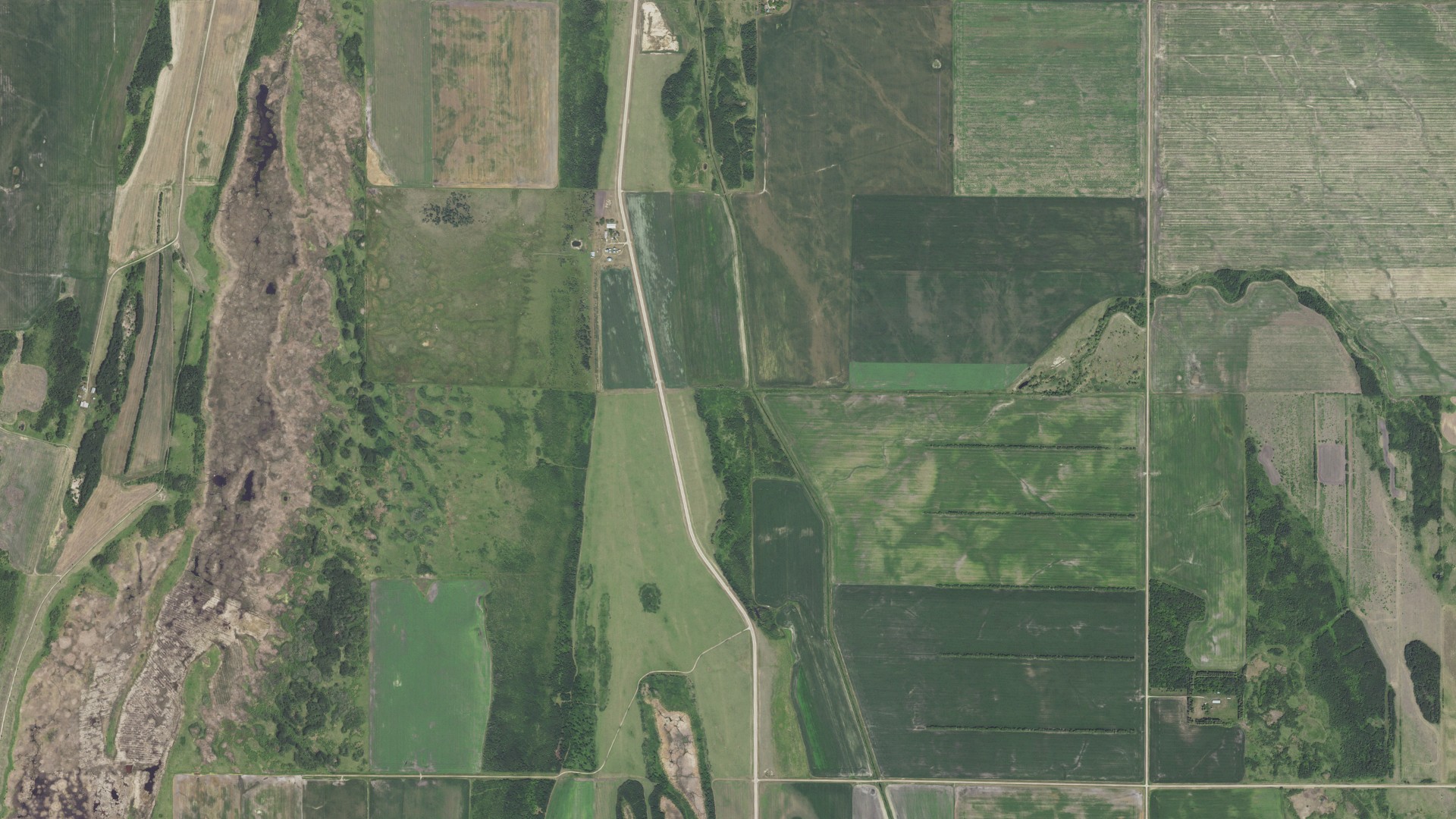 Aerial view of land around Bray, Minnesota