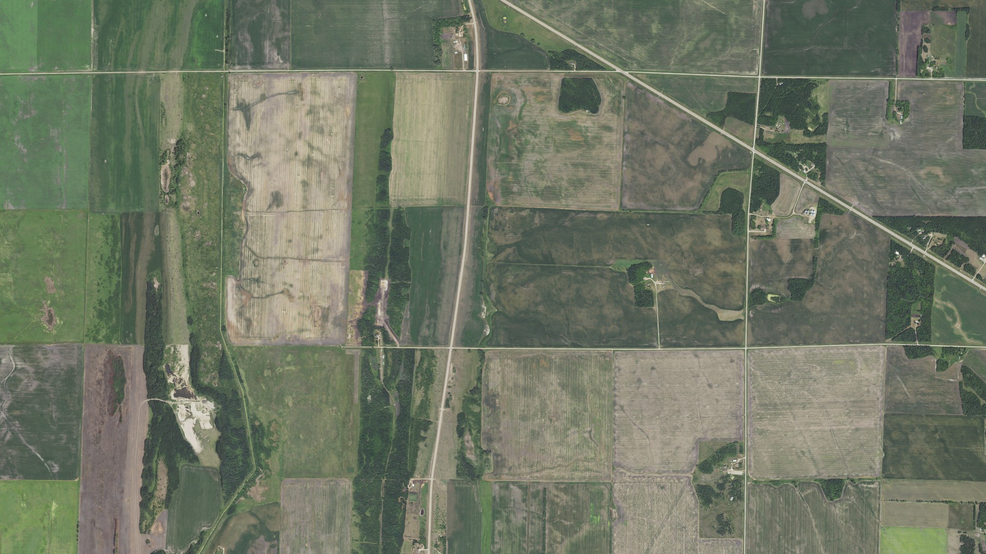 Natural-color aerial photograph of land around Numedal, Minnesota