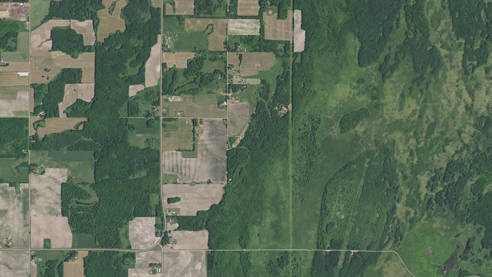 Aerial view of land around Chengwatana, Minnesota