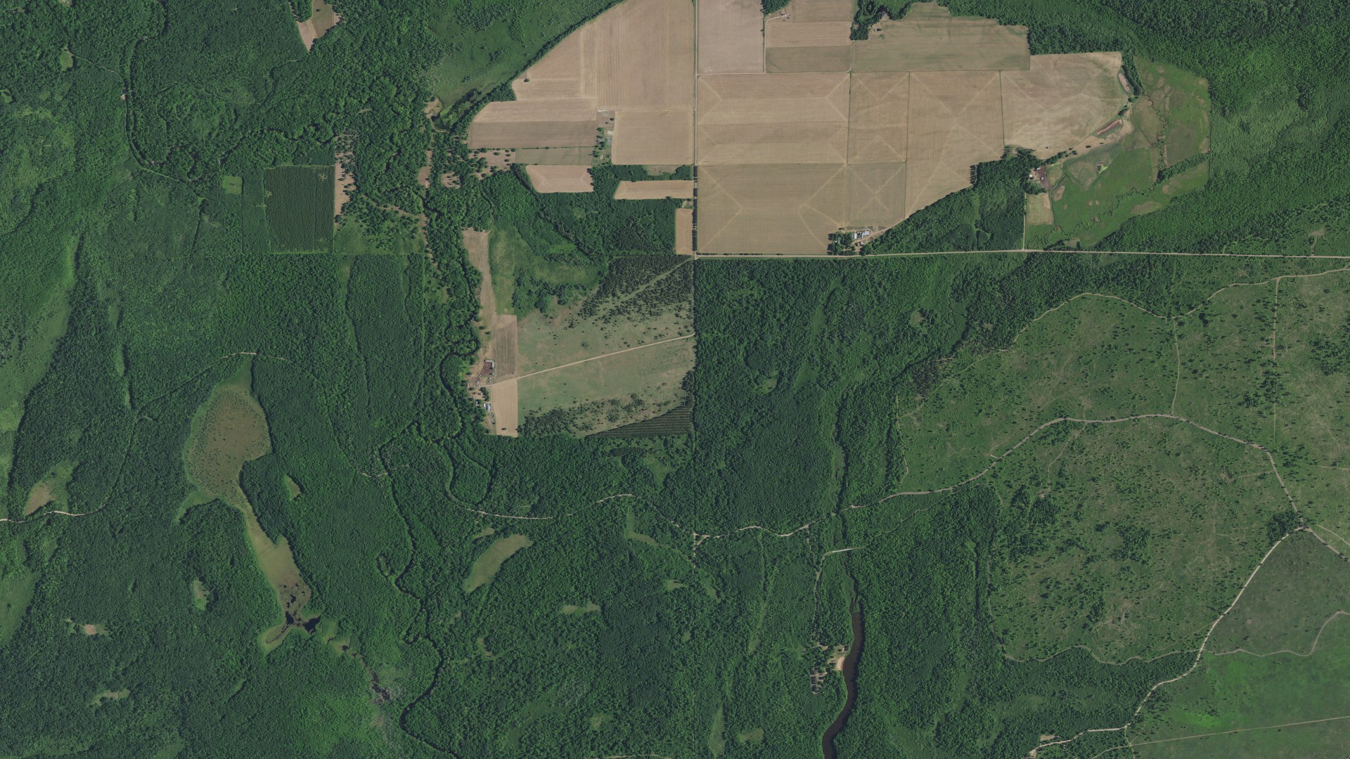 Aerial view of land around Crosby, Minnesota
