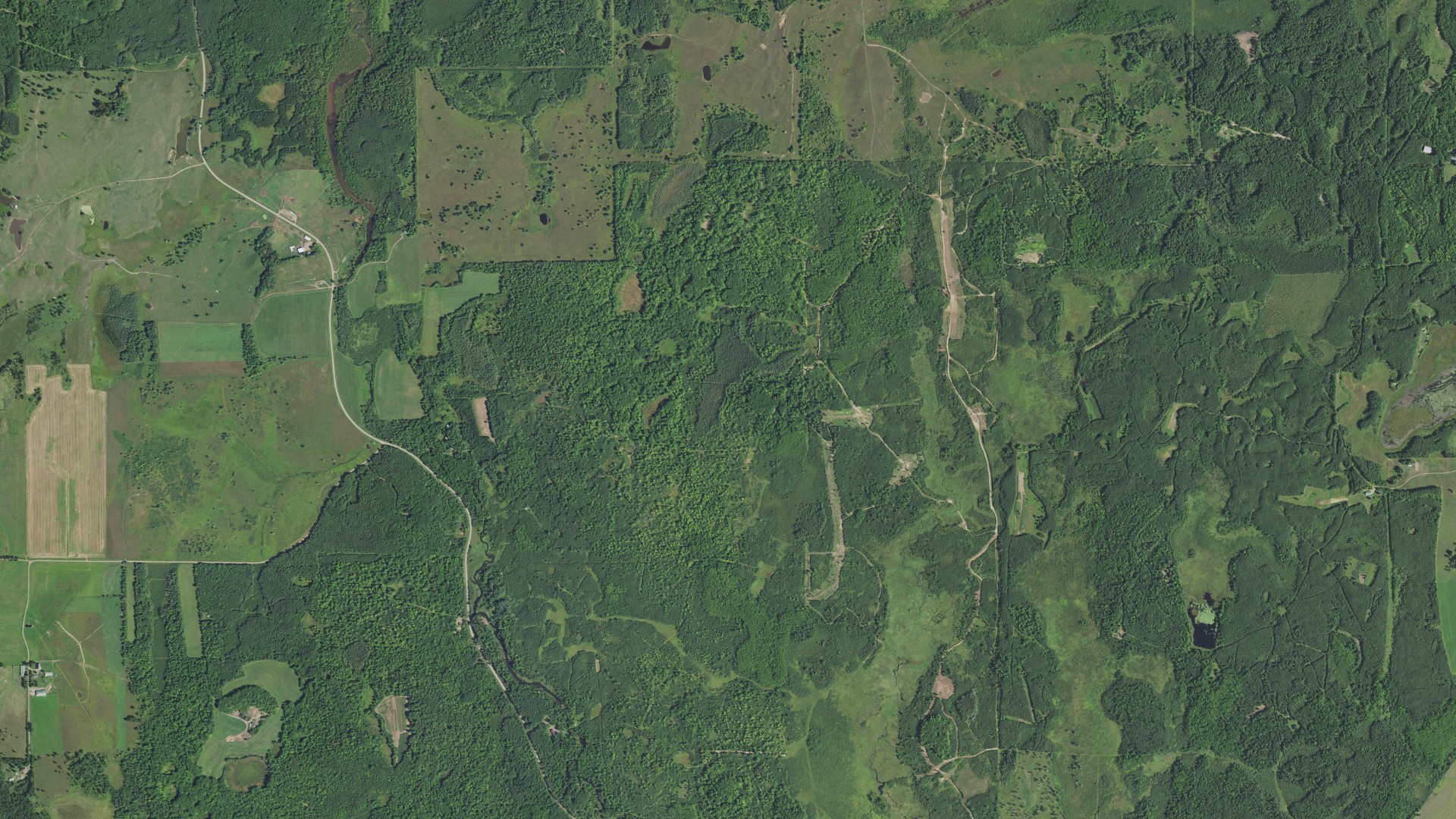 Aerial view of land around Danforth, Minnesota