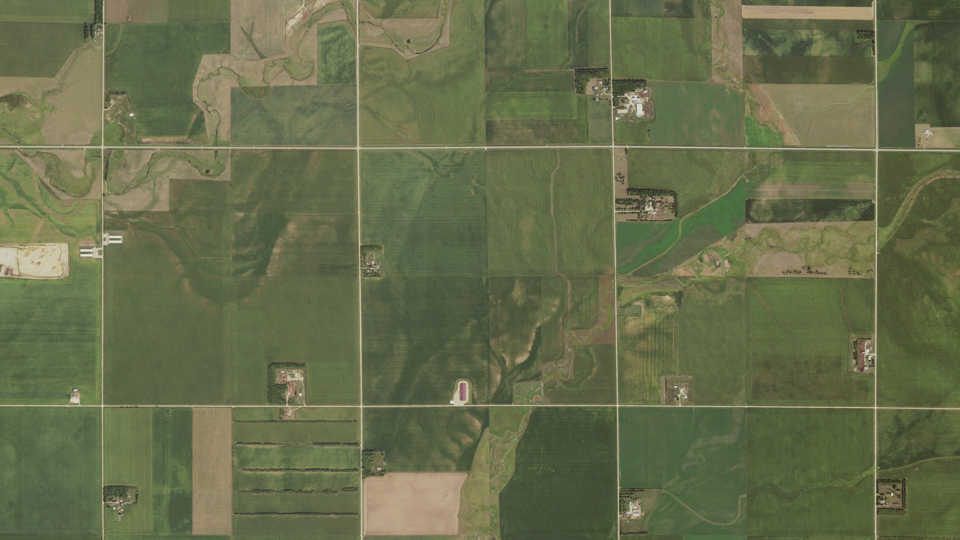 Natural-color aerial photograph of land around Fountain Prairie, Minnesota