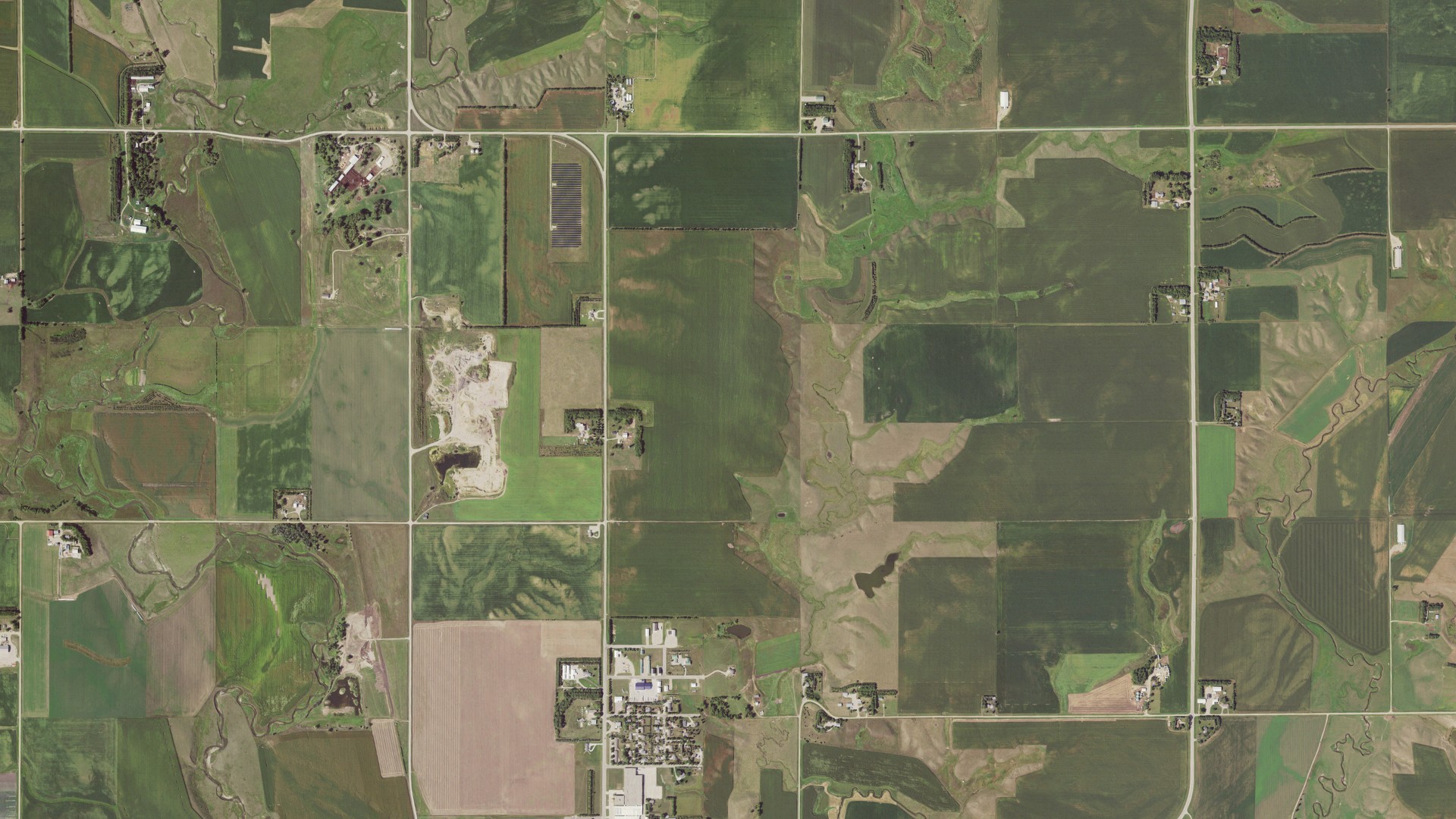 Aerial view of land around Osborne, Minnesota