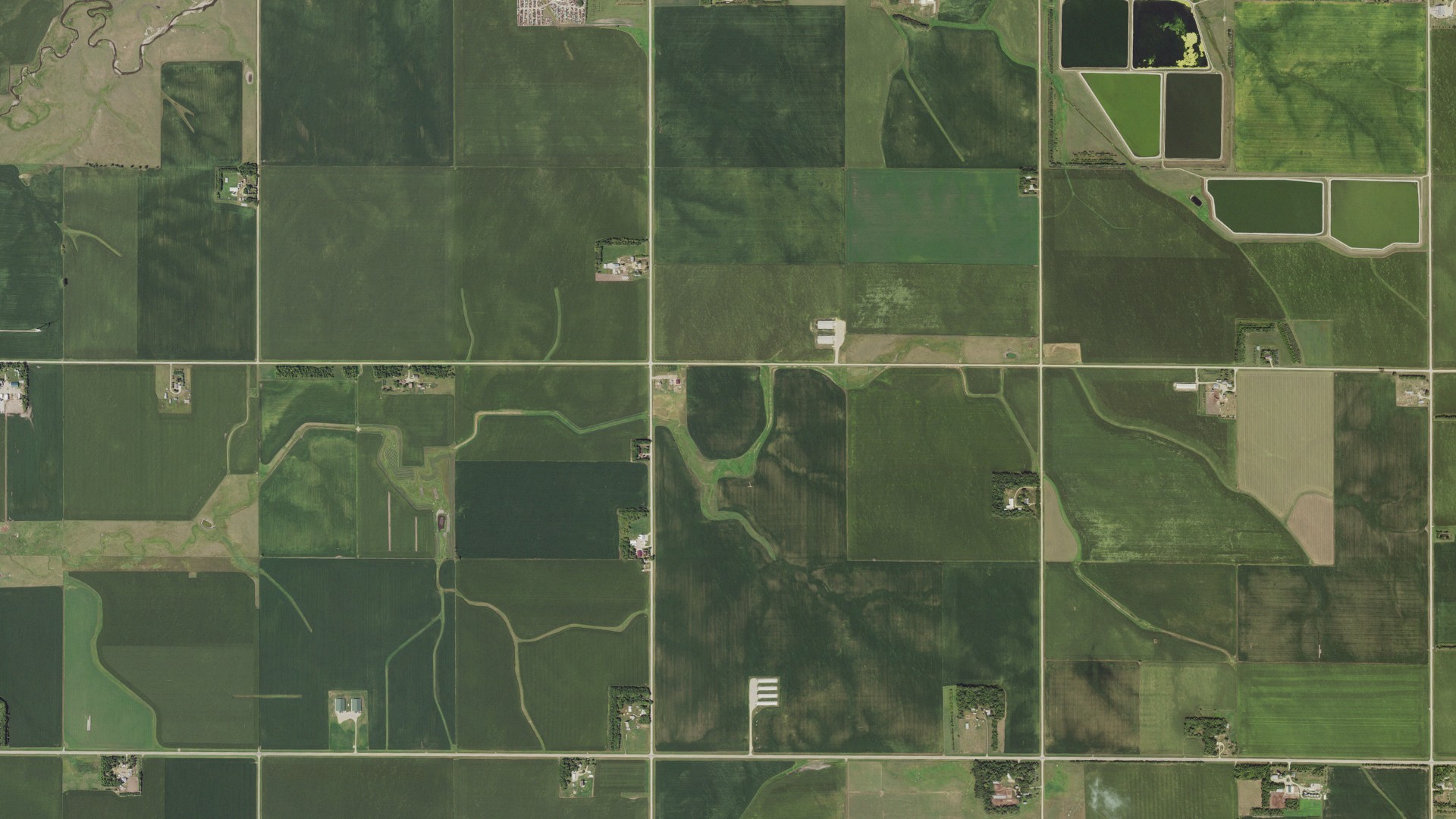 Natural-color aerial photograph of land around Sweet, Minnesota