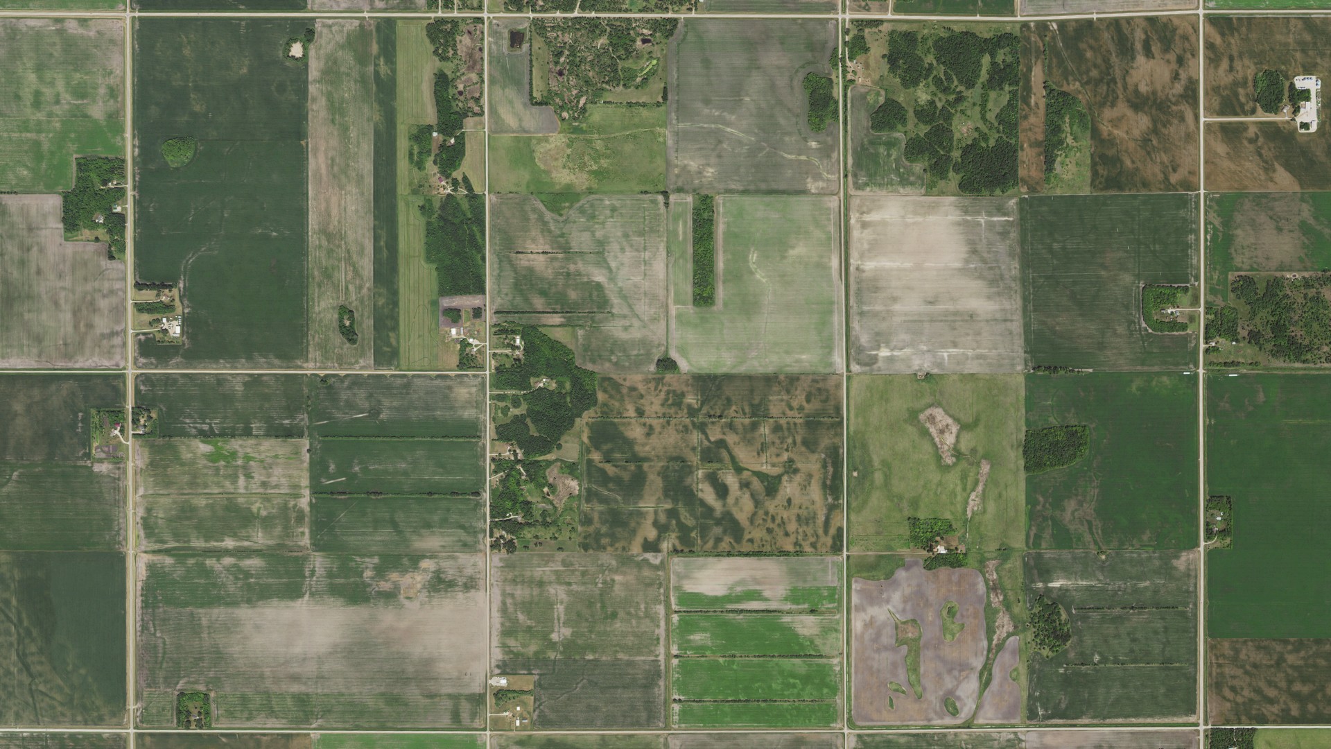 Aerial view of land around Crookston, Minnesota