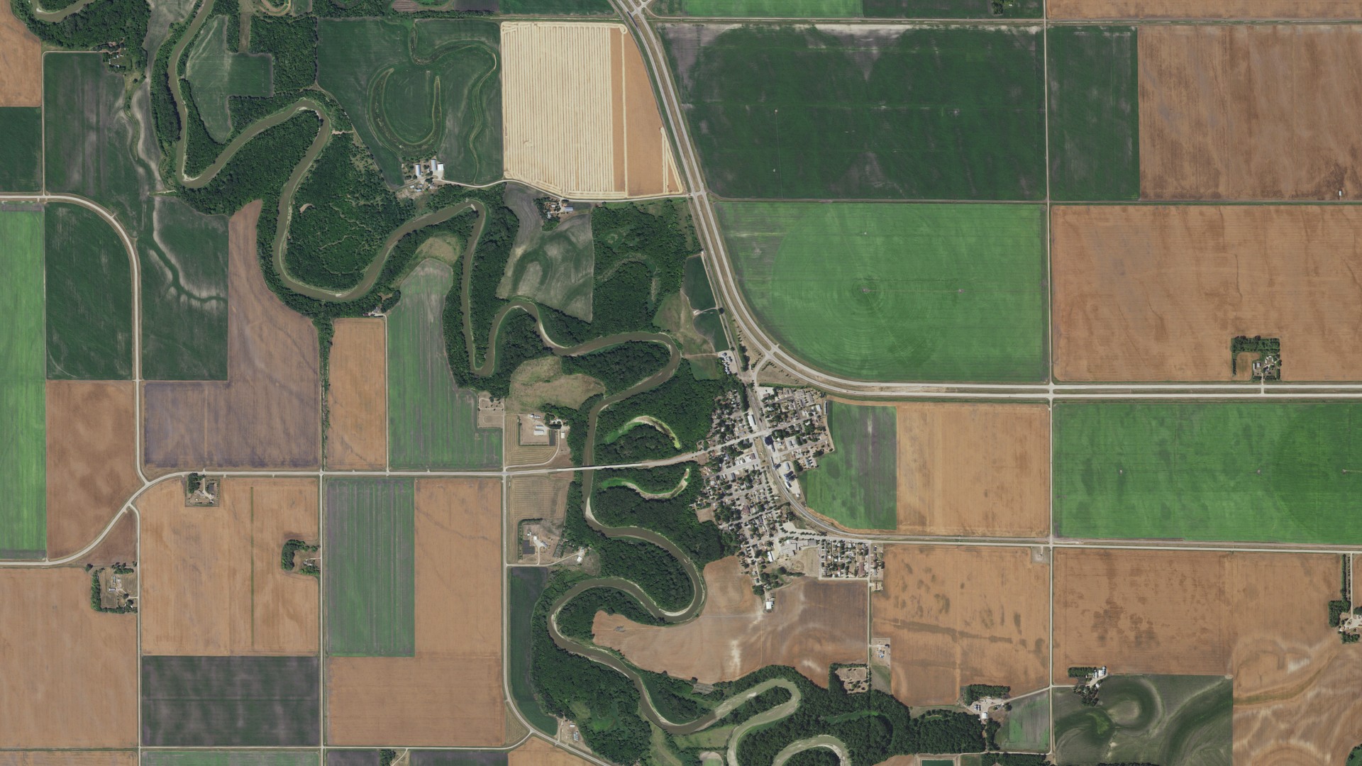 Aerial view of land around Fisher, Minnesota
