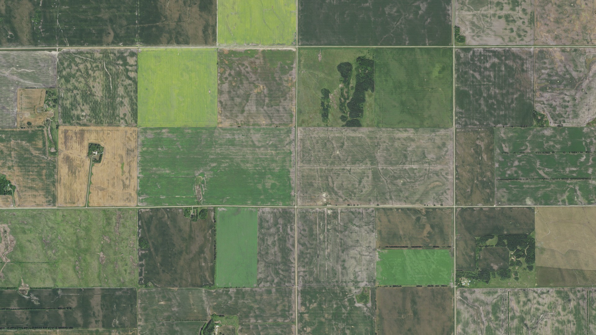 Natural-color aerial photograph of land around Helgeland, Minnesota