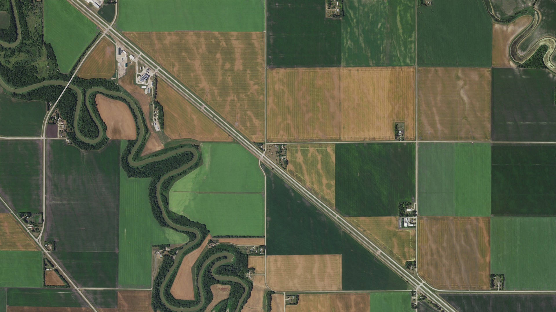 Aerial view of land around Huntsville, Minnesota