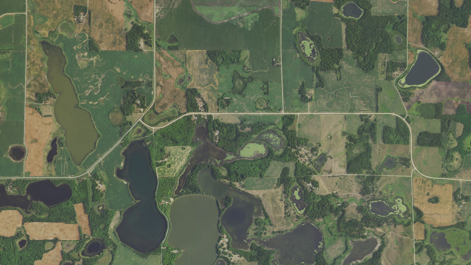 Aerial view of land around Queen, Minnesota