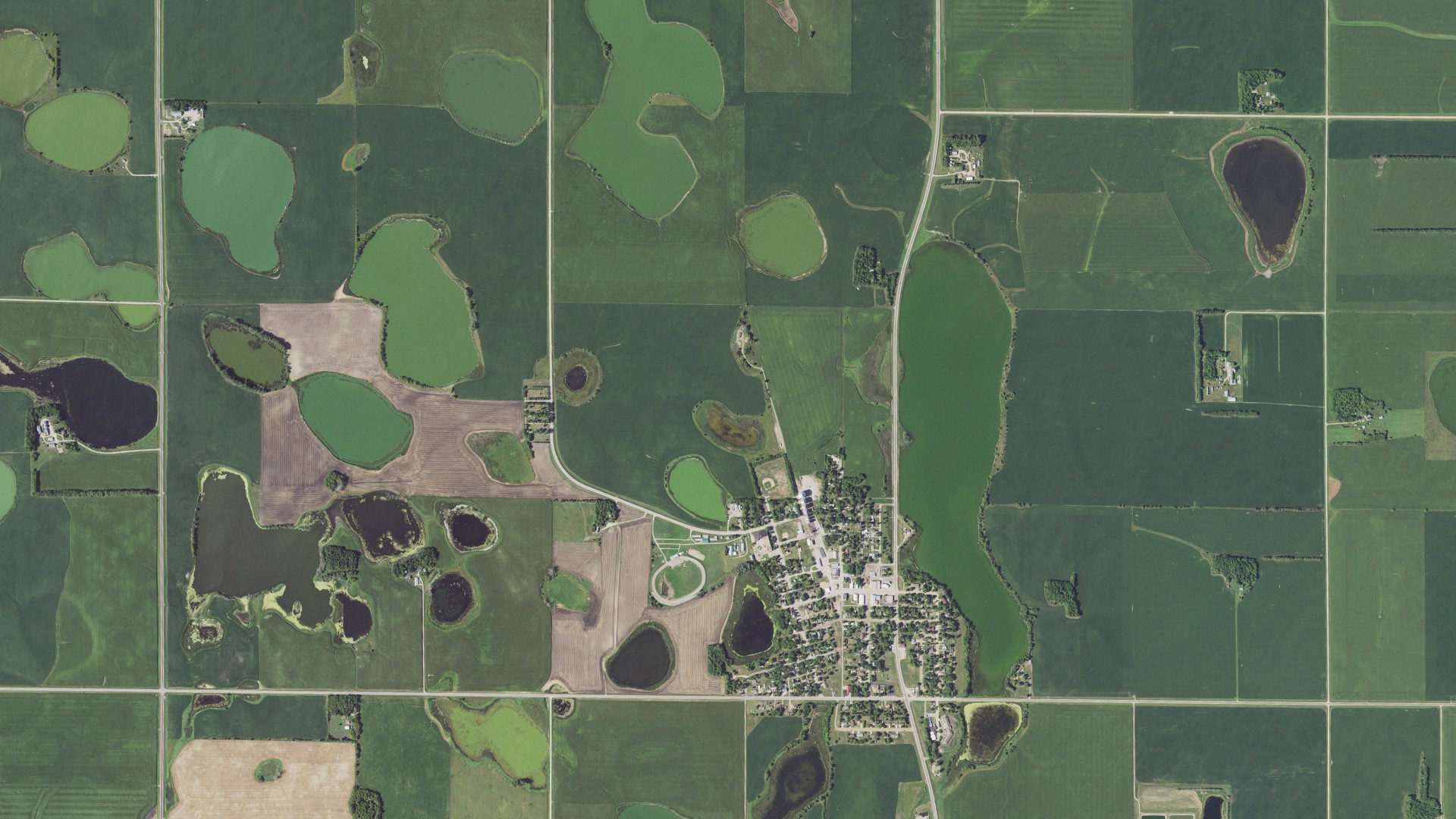 Aerial view of land around Clinton, Minnesota