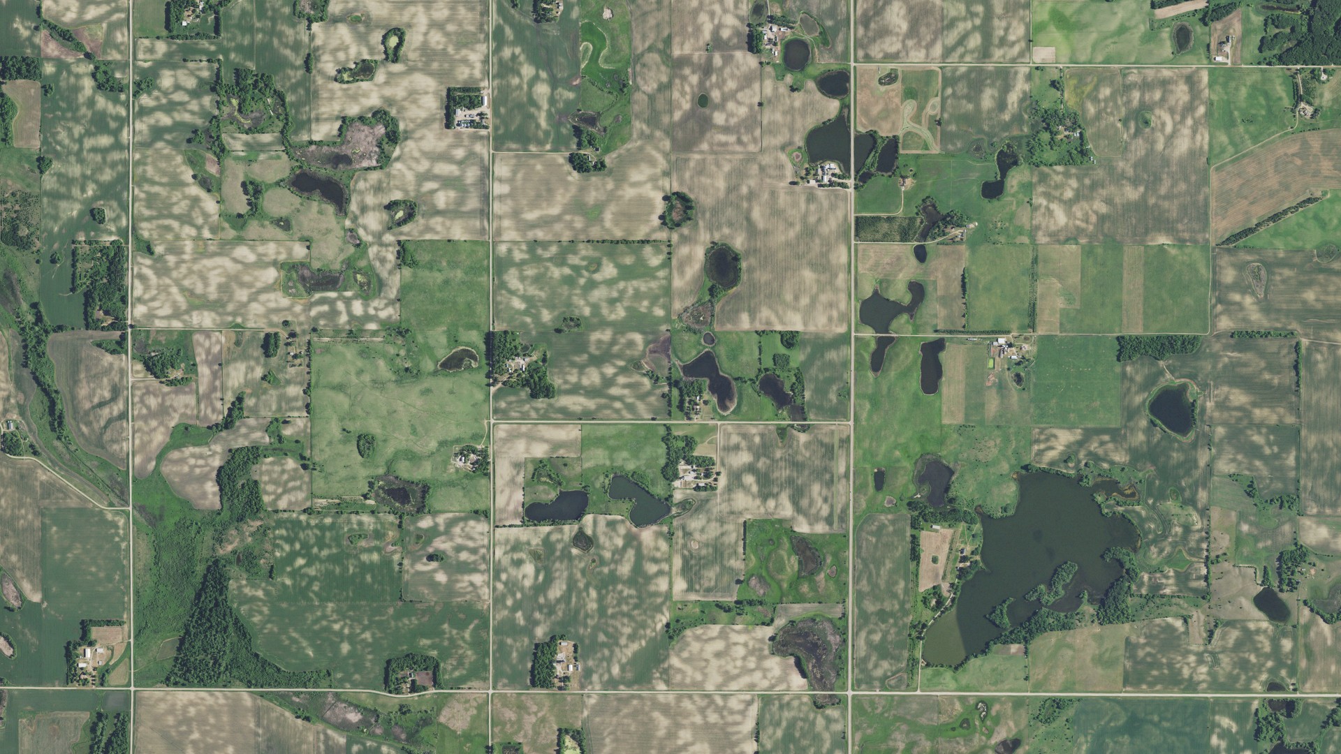 Natural-color aerial photograph of land around Langhei, Minnesota