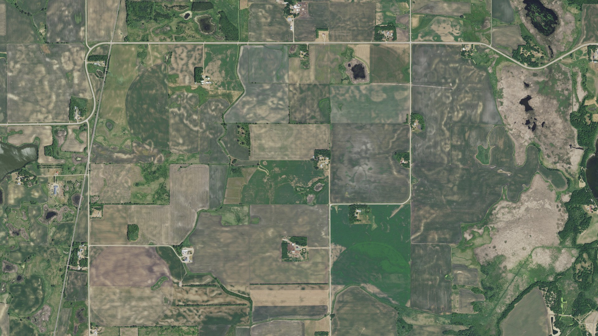 Aerial view of land around Leven, Minnesota